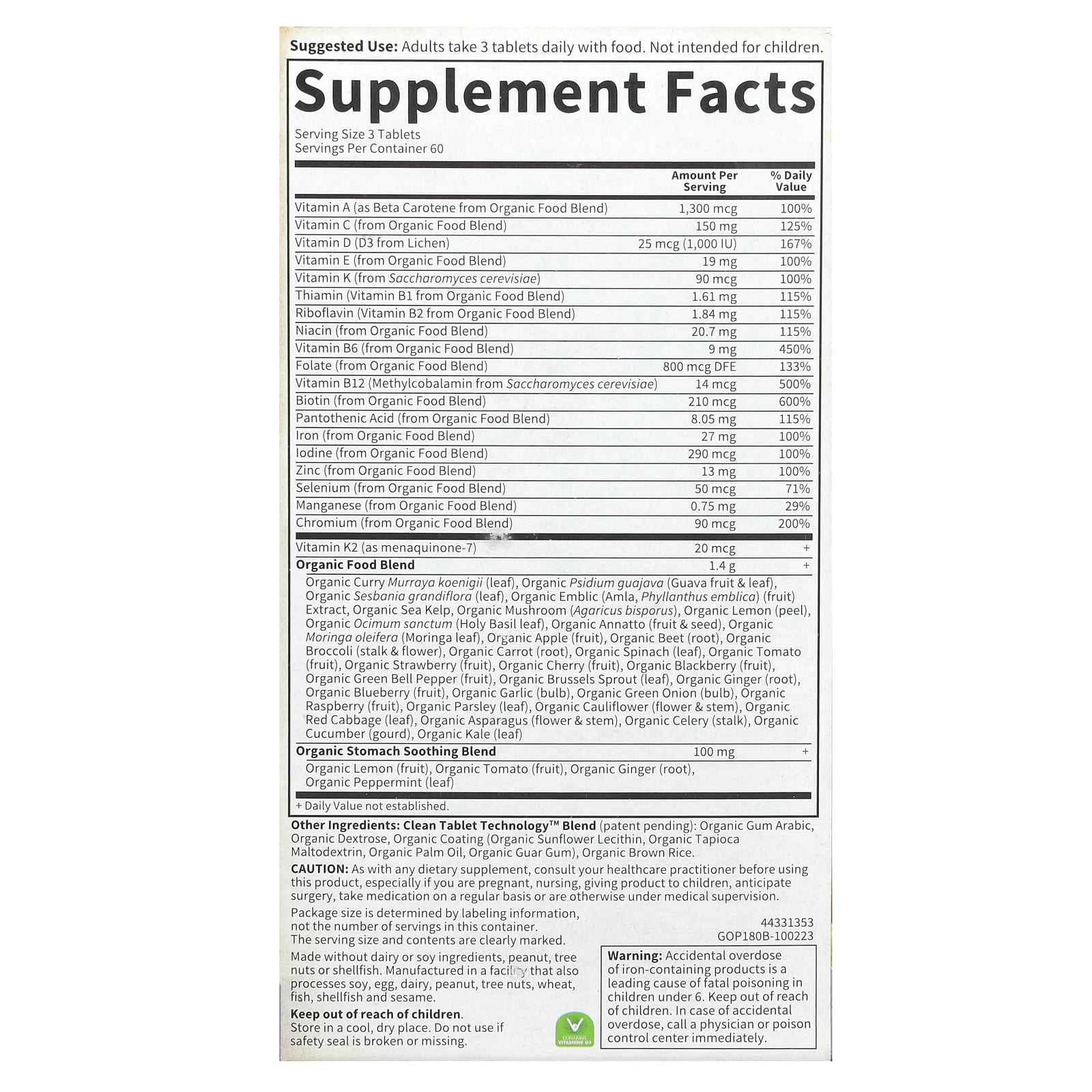 Garden of Life Organics Prenatal Multi Vitamin 180 Tablets - Image 2