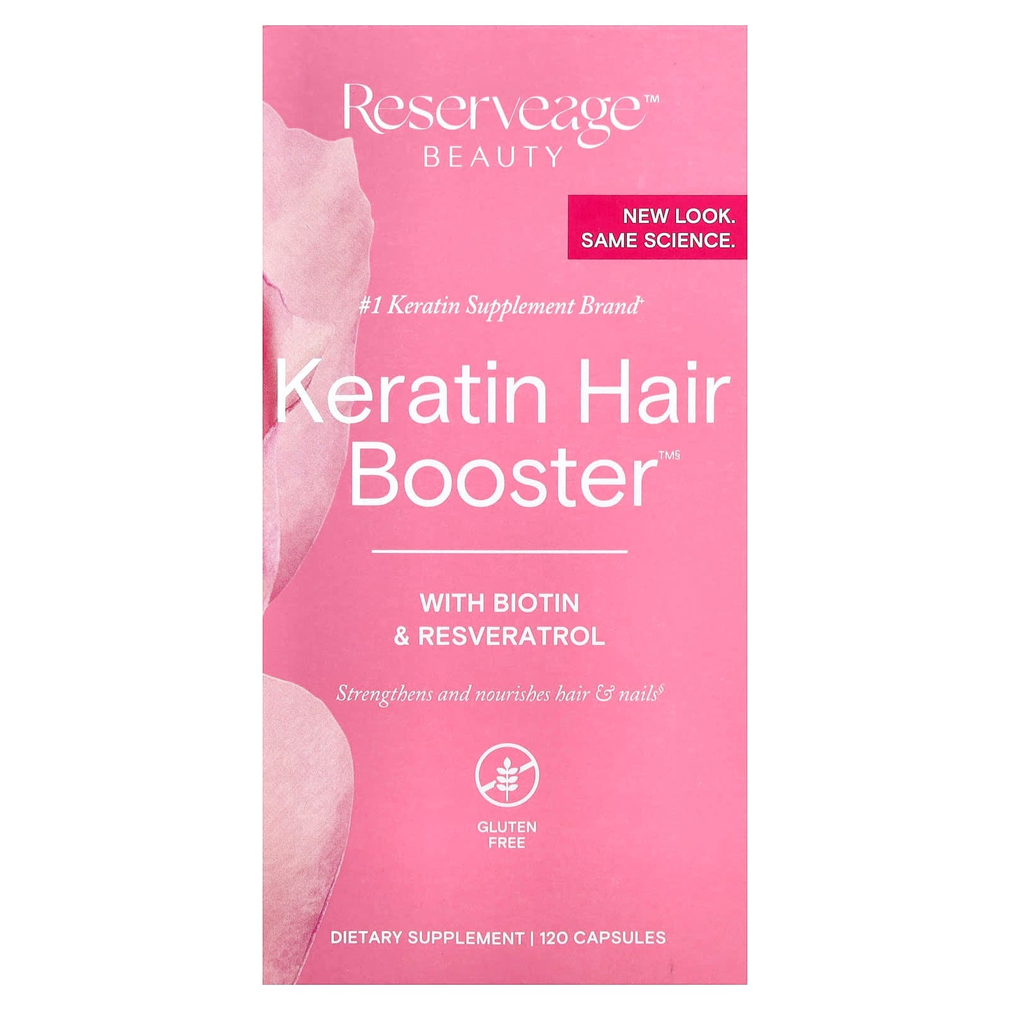 Reserveage Beauty, Keratin Hair Booster with Biotin & Resveratrol, 120 Capsules - Image 1
