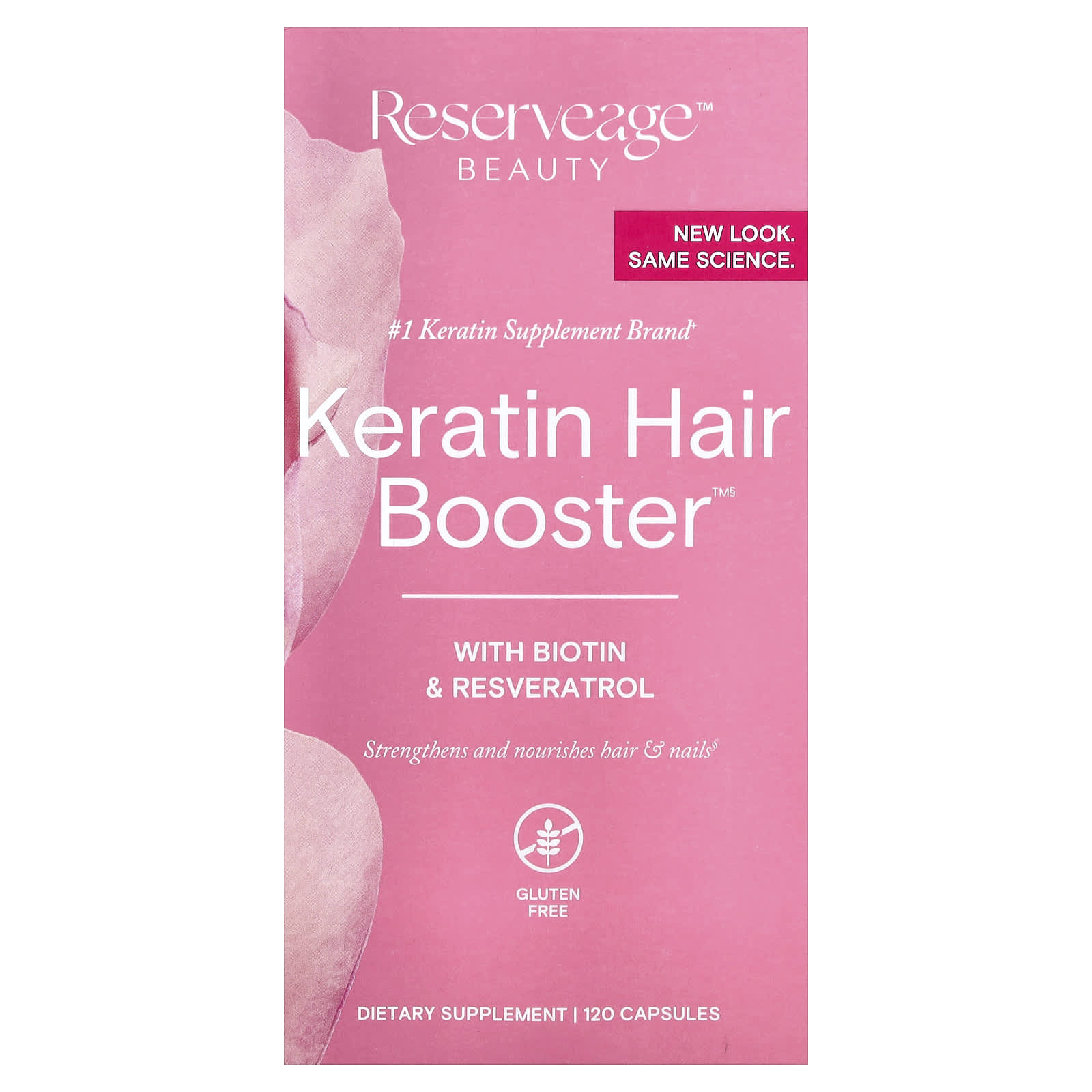 Reserveage Beauty, Keratin Hair Booster with Biotin & Resveratrol, 120 Capsules - Image 1