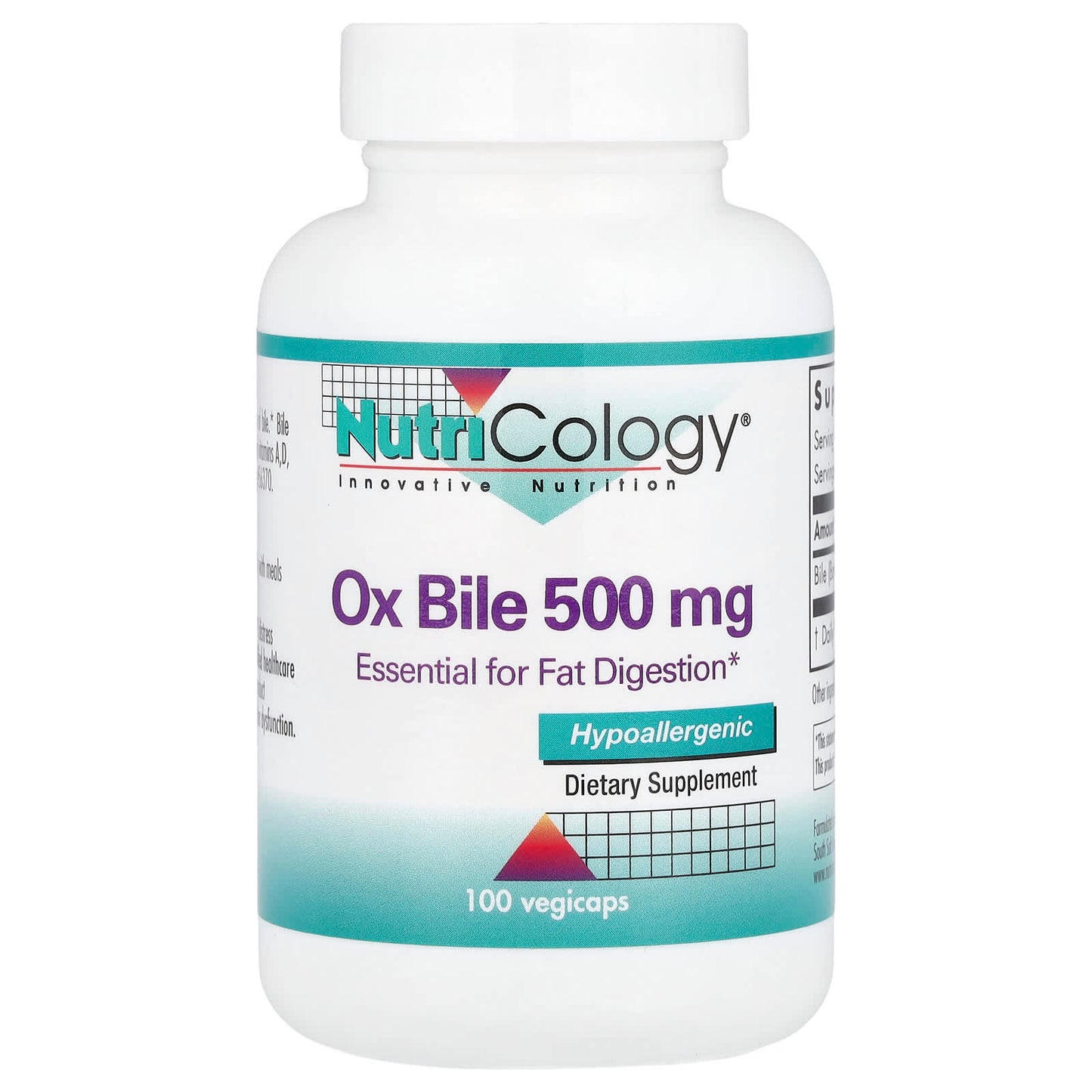 Nutricology, Ox Bile, 500 mg, 100 Vegicaps - Image 1