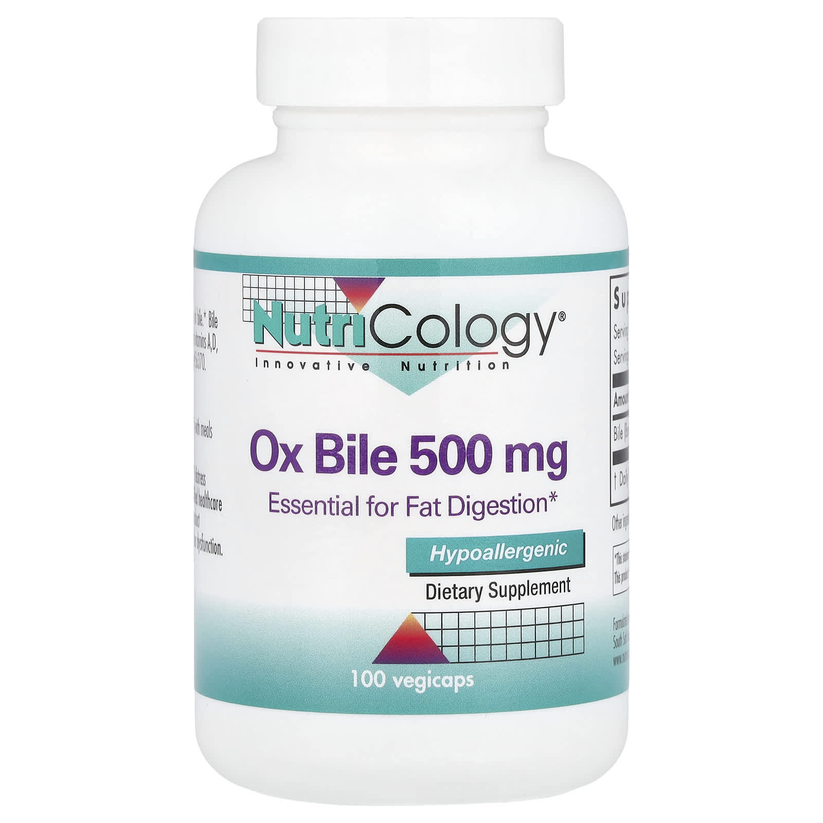 Nutricology, Ox Bile, 500 mg, 100 Vegicaps - Image 1