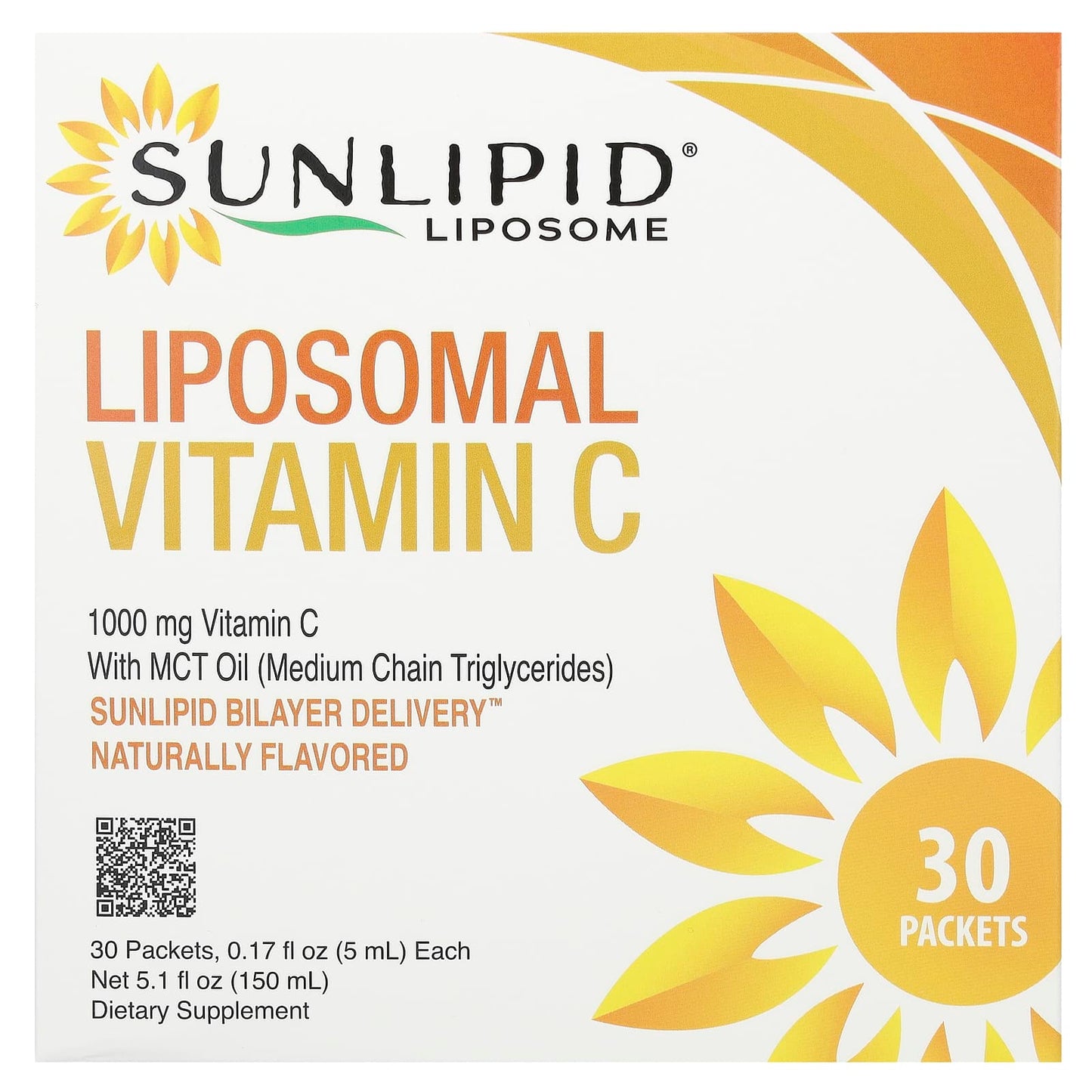Sunlipid, Liposomal Vitamin C with MCT Oil, 30 Packets, 0.17 fl oz (5 ml) Each - Image 1