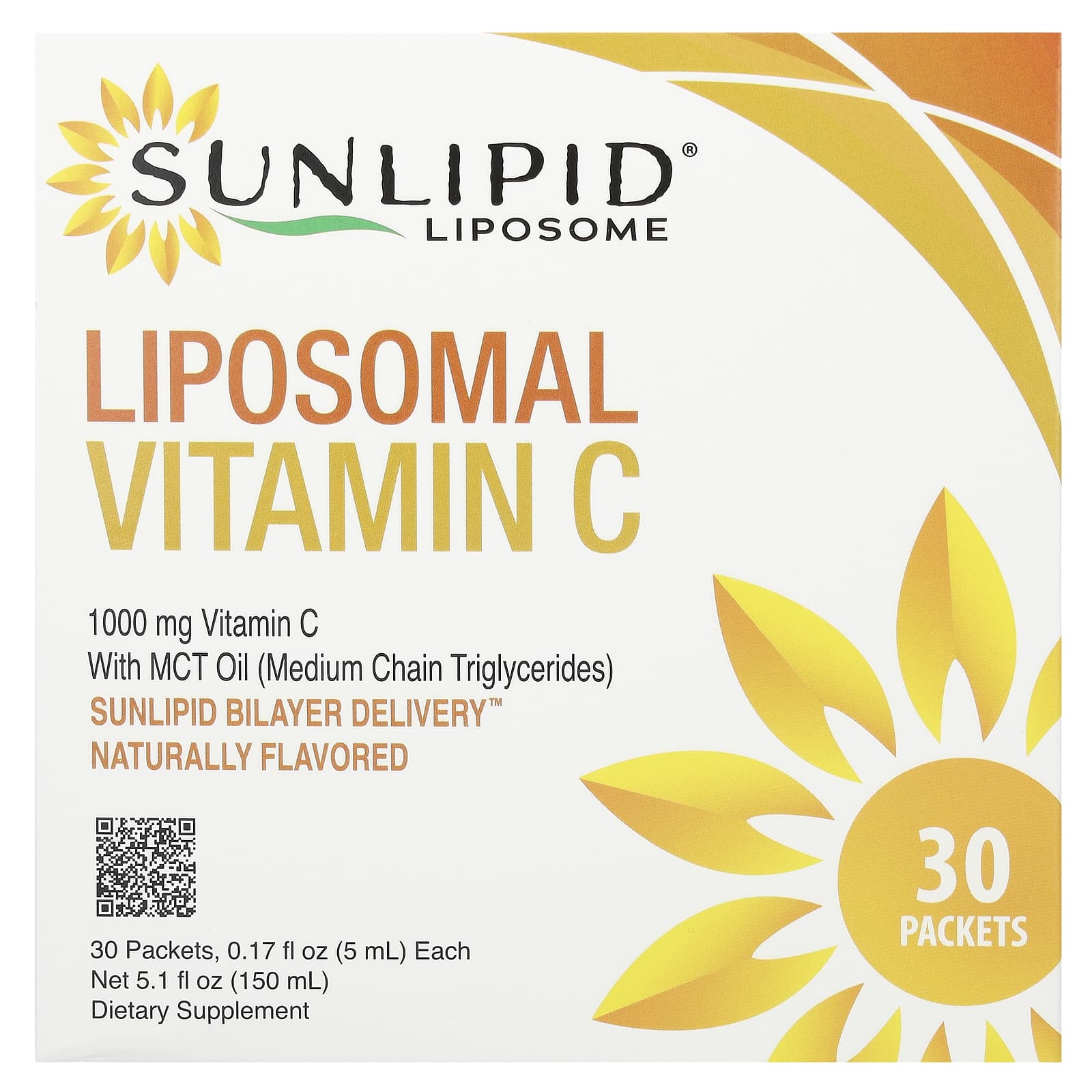 Sunlipid, Liposomal Vitamin C with MCT Oil, 30 Packets, 0.17 fl oz (5 ml) Each - Image 1