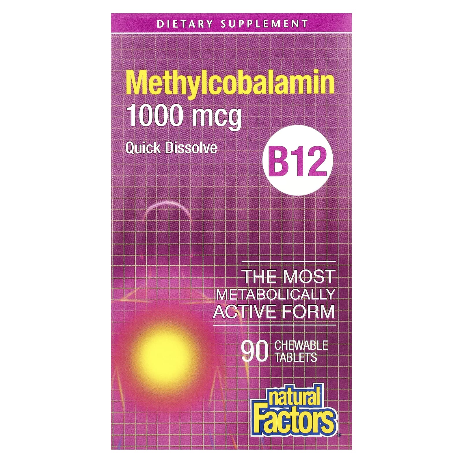 Natural Factors, B12, Methylcobalamin, 1,000 mcg, 90 Chewable Tablets - Image 1