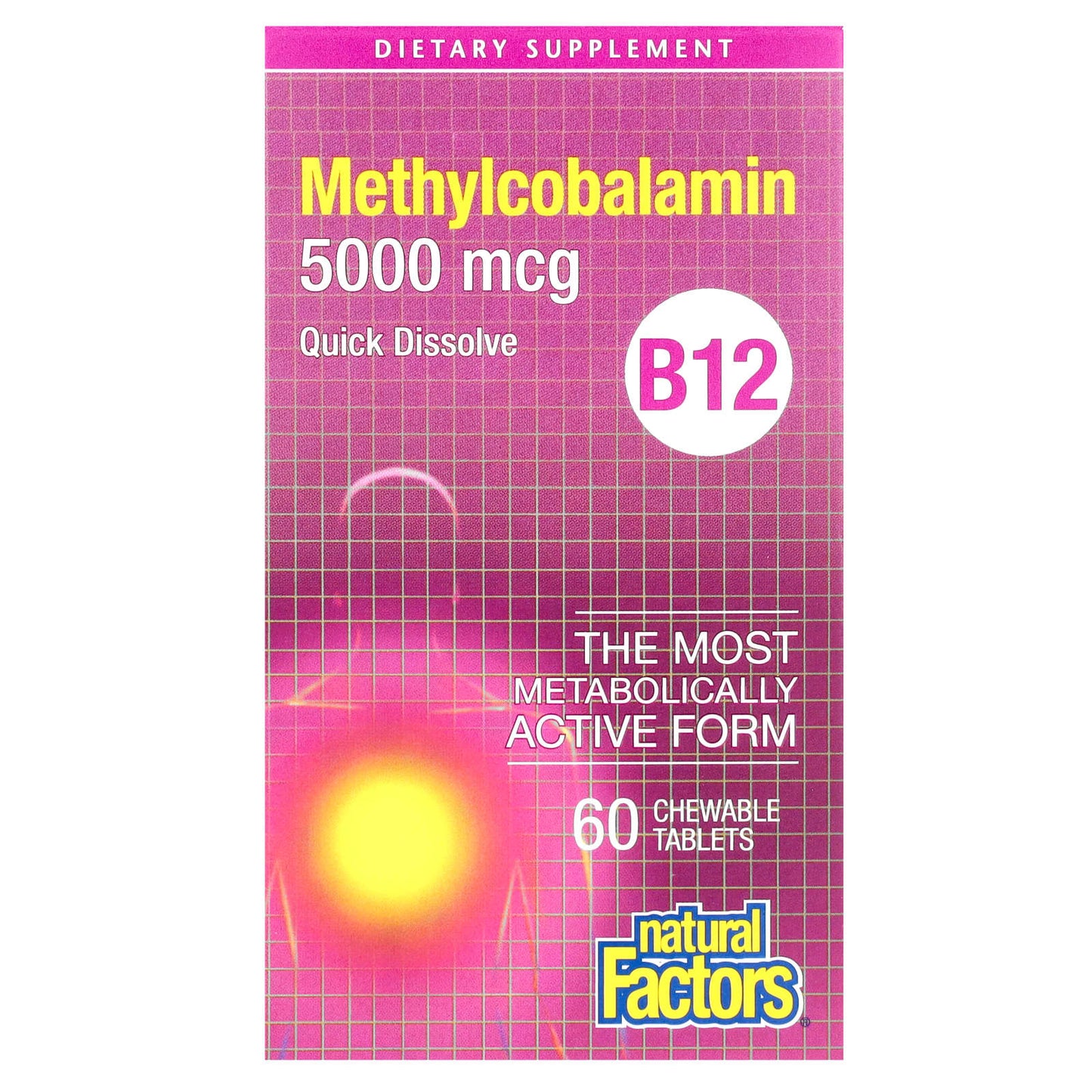 Natural Factors, B12, Methylcobalamin, 5,000 mcg, 60 Chewable Tablets - Image 1