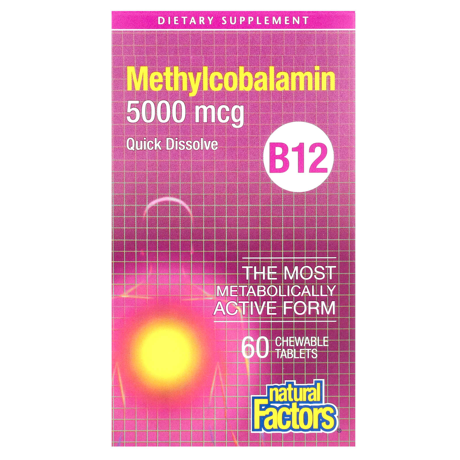 Natural Factors, B12, Methylcobalamin, 5,000 mcg, 60 Chewable Tablets - Image 1
