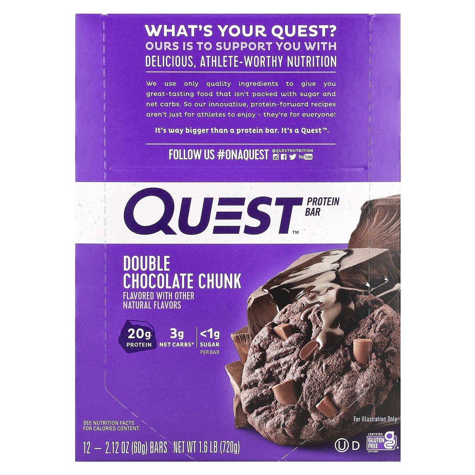 Quest Nutrition, Protein Bar, Double Chocolate Chunk, 12 Bars, 2.12 oz (60 g) Each - Image 1