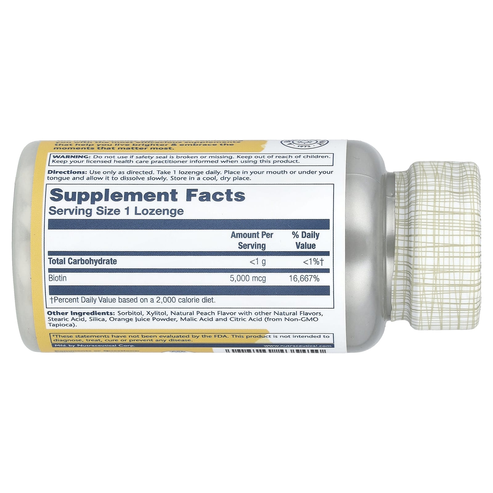 Solaray, Biotin, Natural Peach, Strawberry, Banana, 5,000 mcg, 60 Lozenges - Image 2