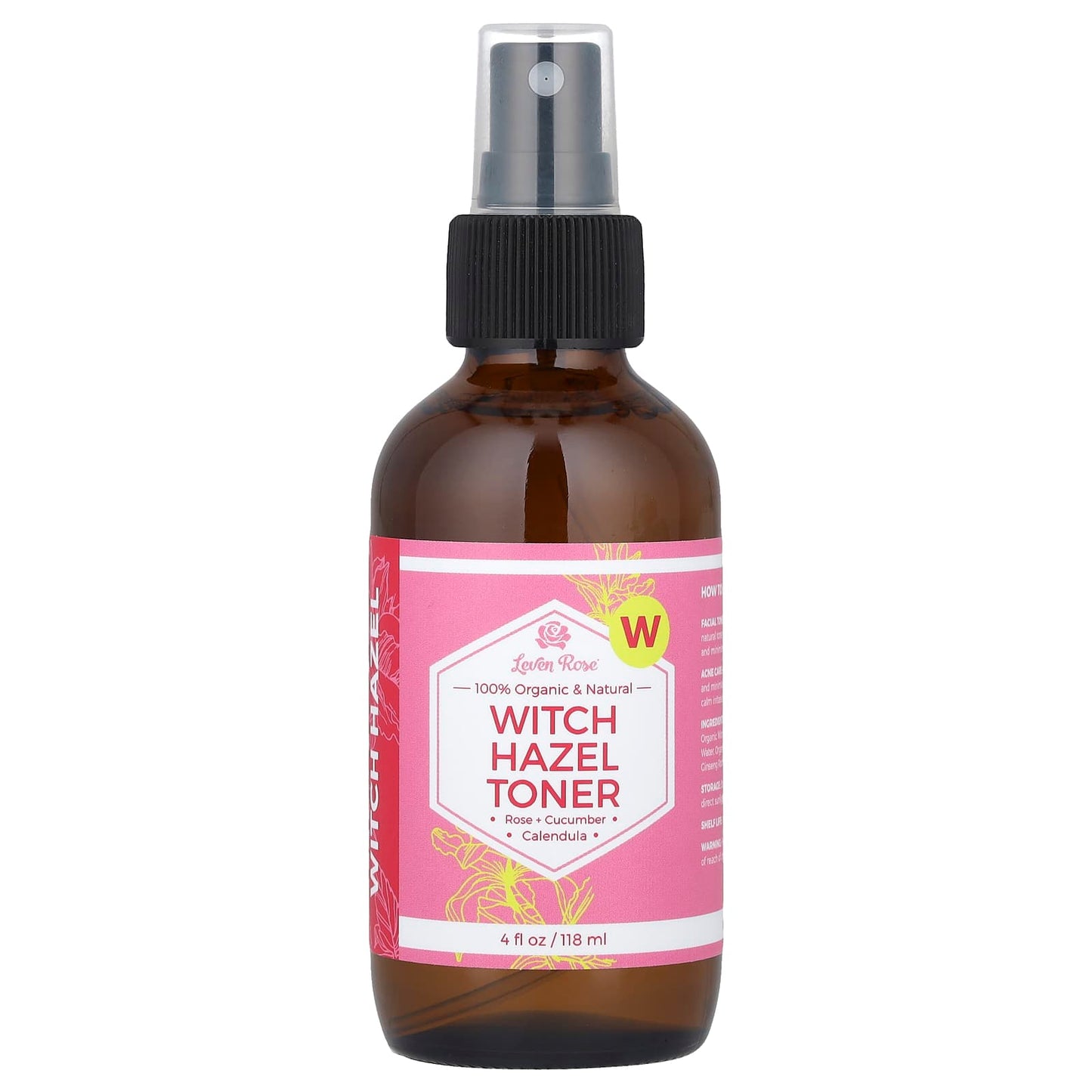 Leven Rose, 100% Organic & Natural, Witch Hazel Toner, 4 fl oz (118 ml) - Image 1
