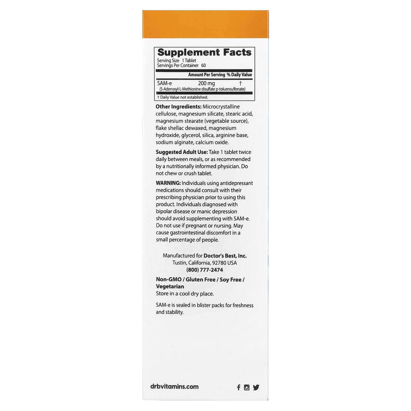 Doctor's Best SAM-e 200mg for Mood, Joint, Liver Health & Cognitive Function - Image 2