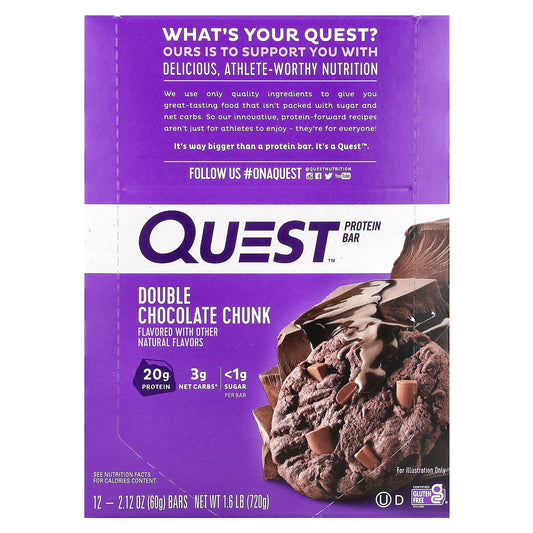 Quest Nutrition, Protein Bar, Double Chocolate Chunk, 12 Bars, 2.12 oz (60 g) Each - Image 1