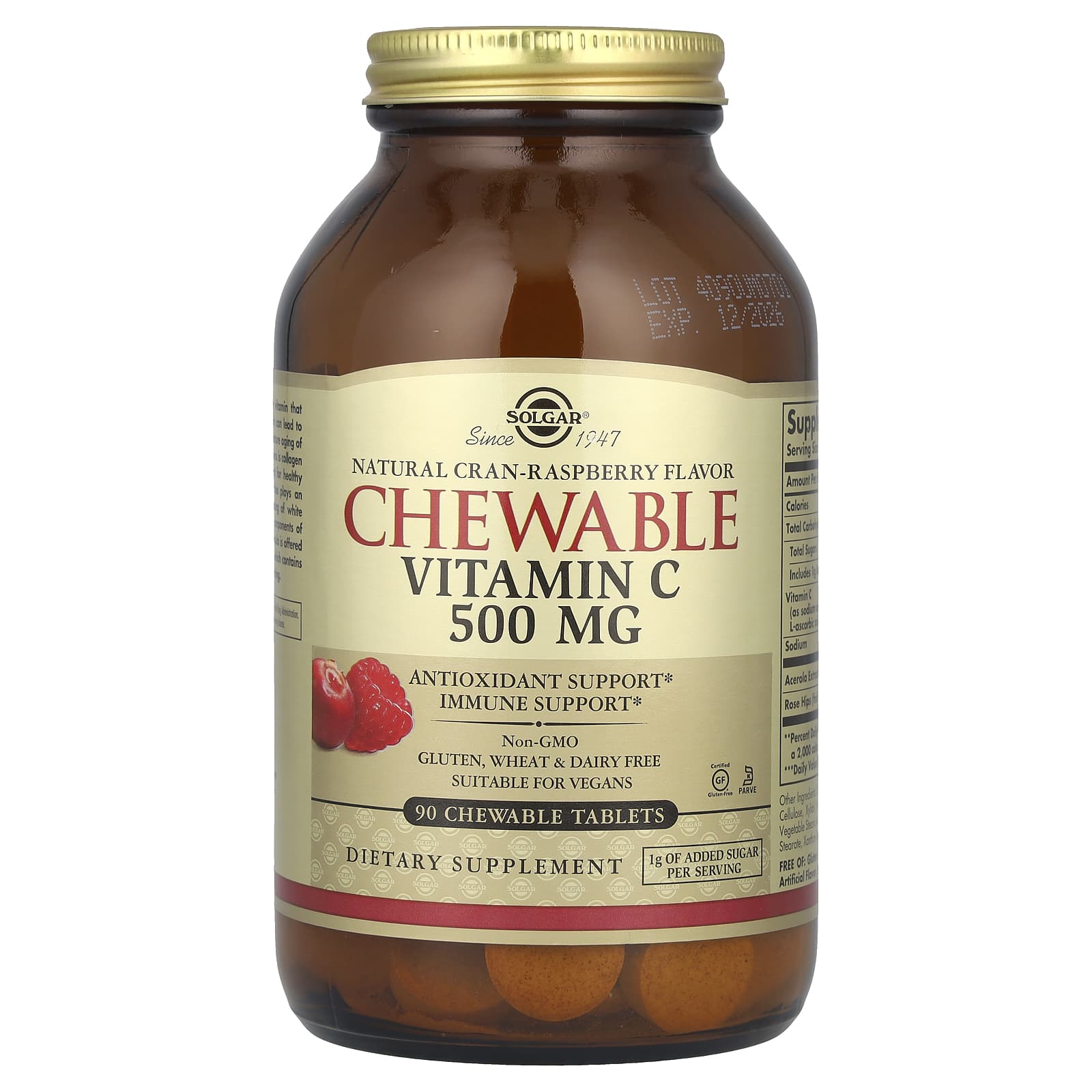 Solgar, Chewable Vitamin C, Natural Cran-Raspberry, 500 mg, 90 Chewable Tablets - Image 1