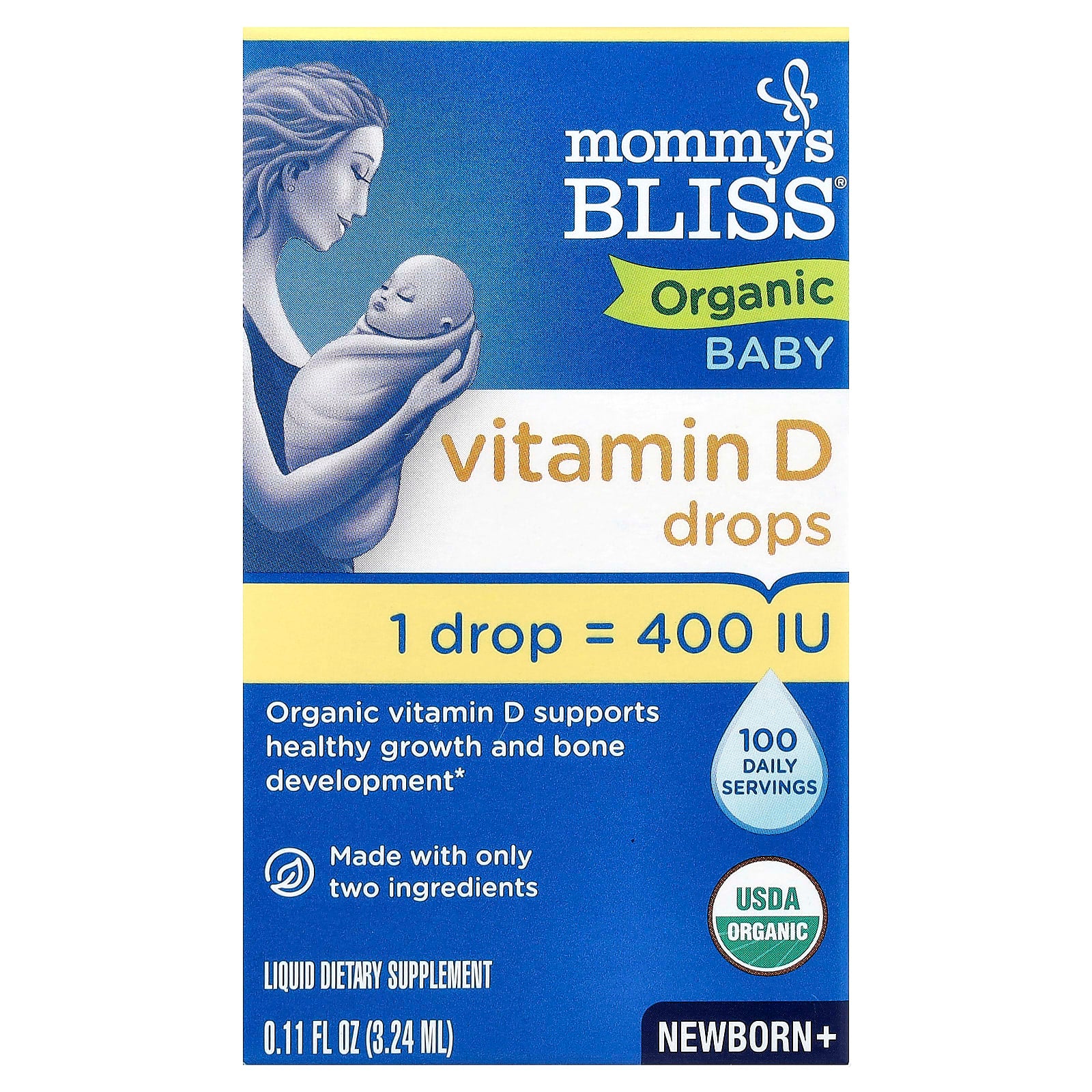 Mommy's Bliss, Organic Baby Vitamin D Drops,  Newborn +, 10 mcg (400 IU), 0.11 fl oz (3.24 ml) - Image 1