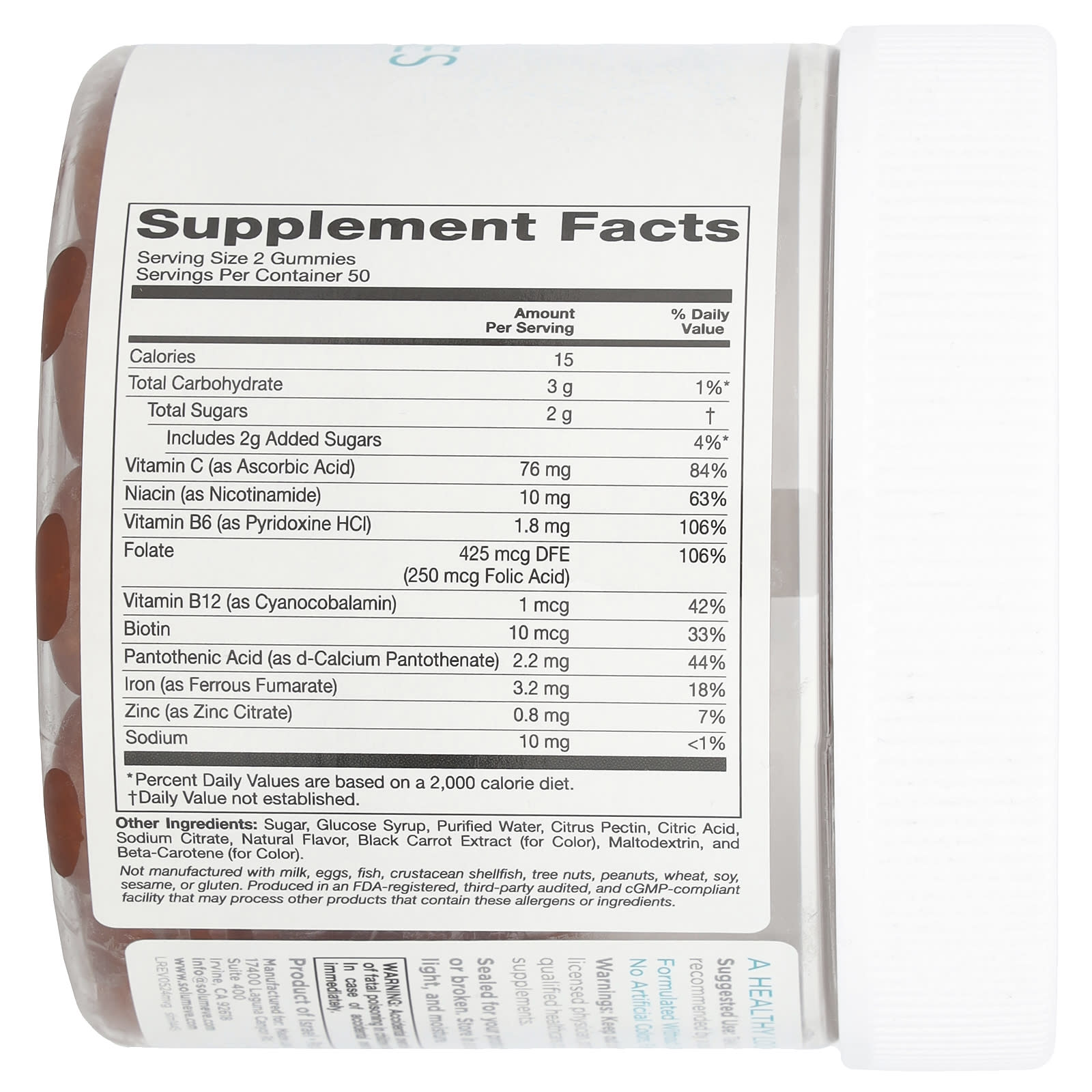 Solumeve, Multi-Vitamin Gummies with Iron, Gelatin Free, Grape, 100 Vegetarian Gummies - Image 2