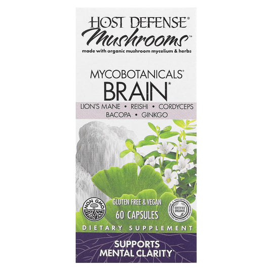 Host Defense Brain Mushroom Supplement, 60 Capsules, Organic, Vegan - Image 1