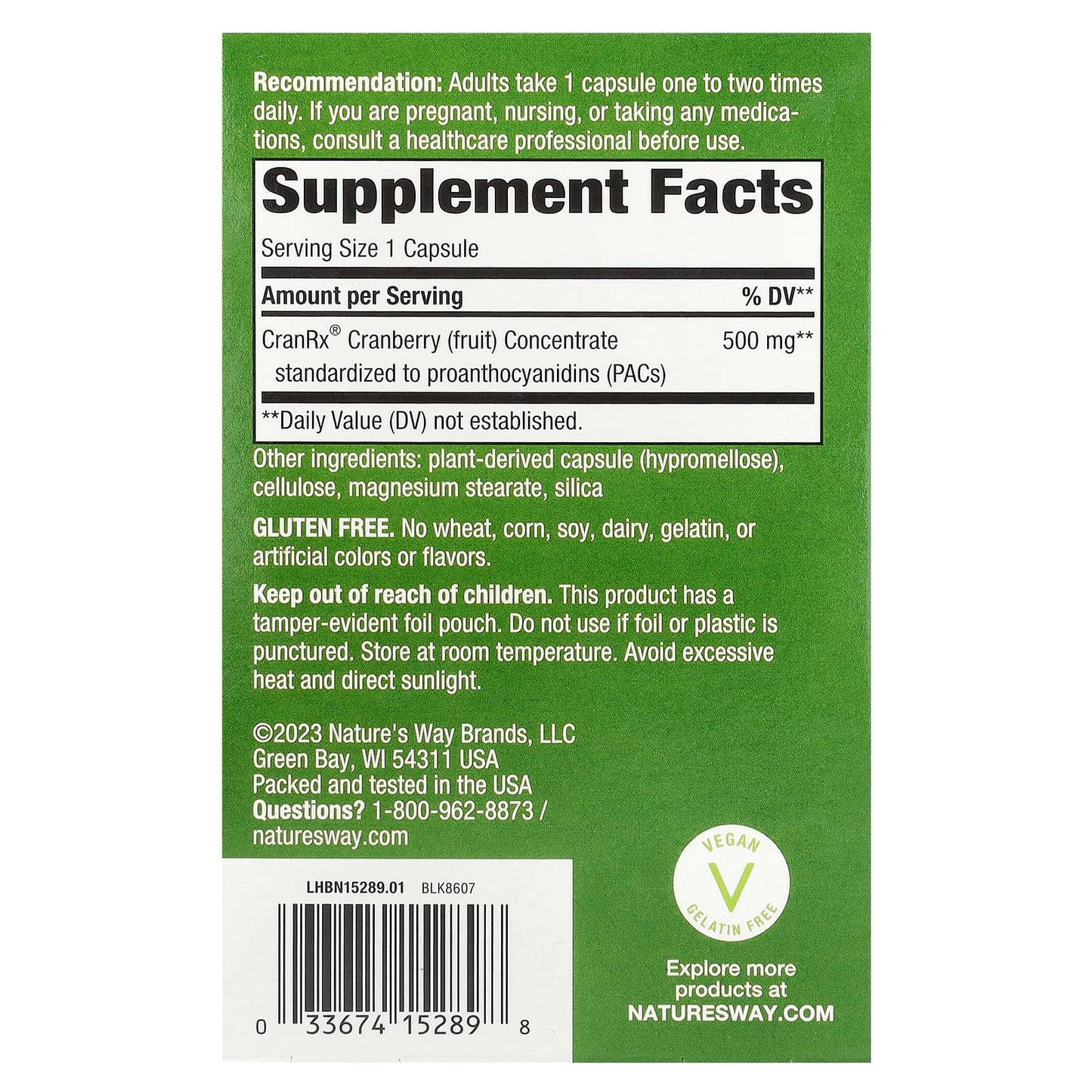 Nature's Way, CranRx®, Bioactive Cranberry, 500 mg, 30 Capsules - Image 2