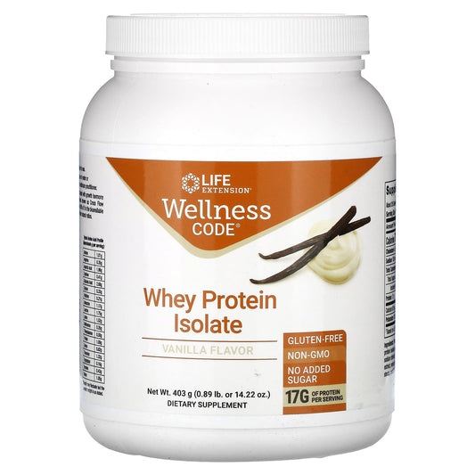 Life Extension, Wellness Code, Whey Protein Isolate, Vanilla, 0.89 lb (403 g) - Image 1