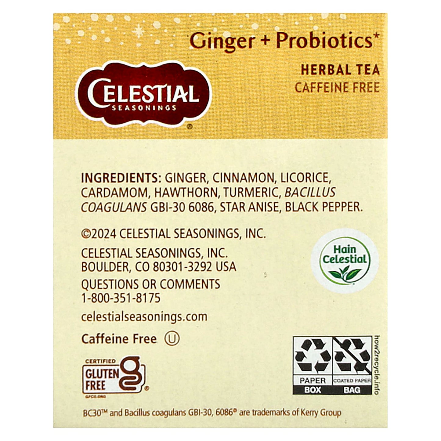 Celestial Seasonings Ginger Probiotics Herbal Tea, Caffeine Free, 16 Tea Bags - Image 2