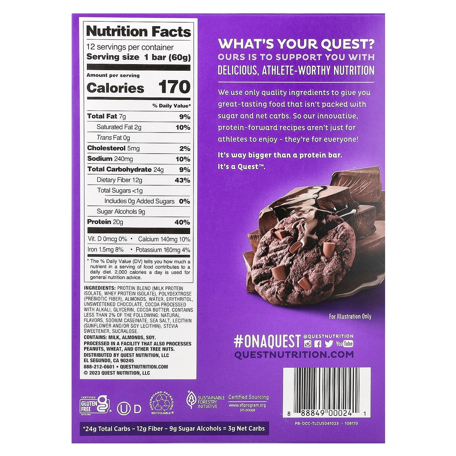 Quest Nutrition, Protein Bar, Double Chocolate Chunk, 12 Bars, 2.12 oz (60 g) Each - Image 2