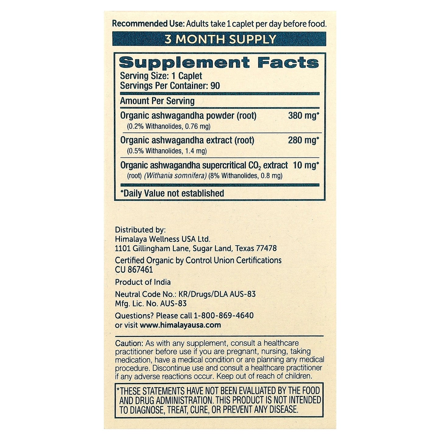 Himalaya Organic Ashwagandha 90 Capsules, Non-GMO, USDA Organic, Vegan - Image 2