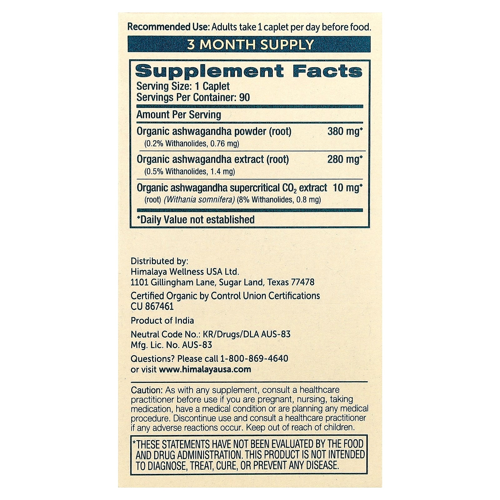 Himalaya Organic Ashwagandha 90 Capsules, Non-GMO, USDA Organic, Vegan - Image 2