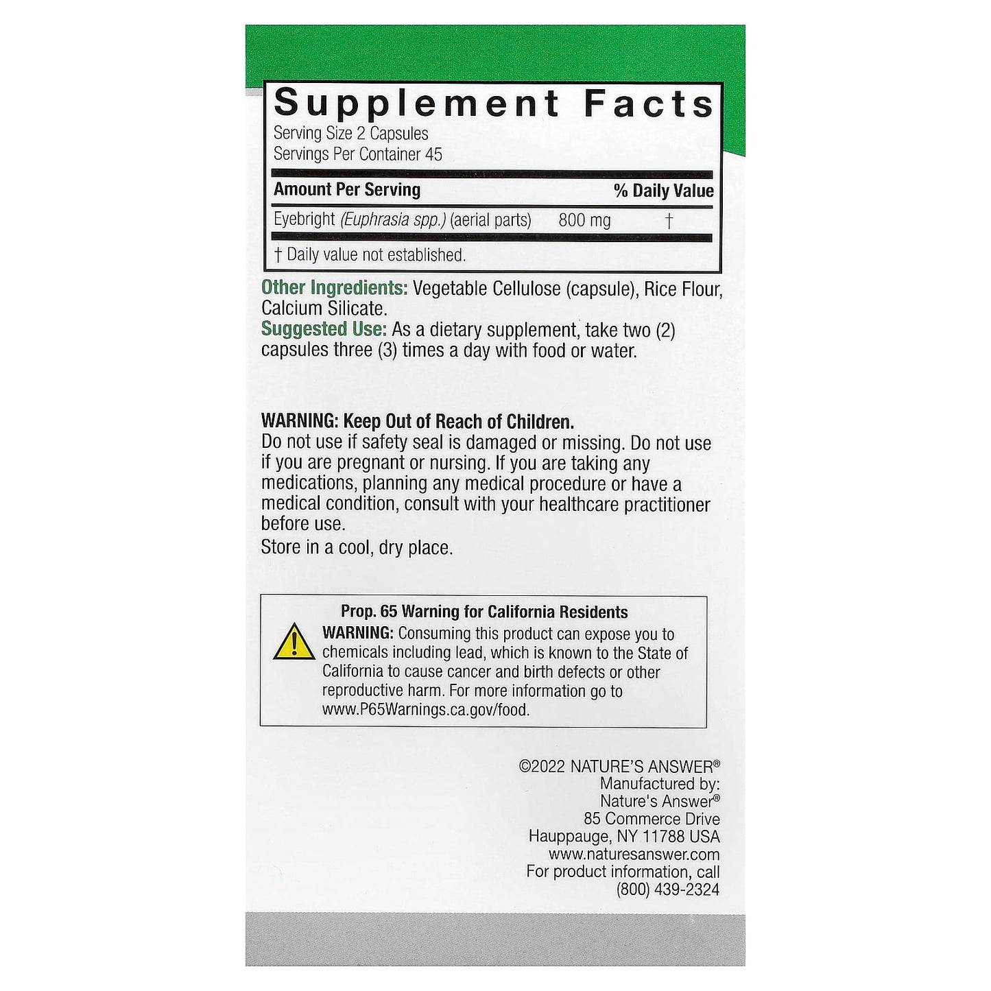 Nature's Answer, Eyebright, 90 Vegetarian Capsules (400 mg per Capsule) - Image 2