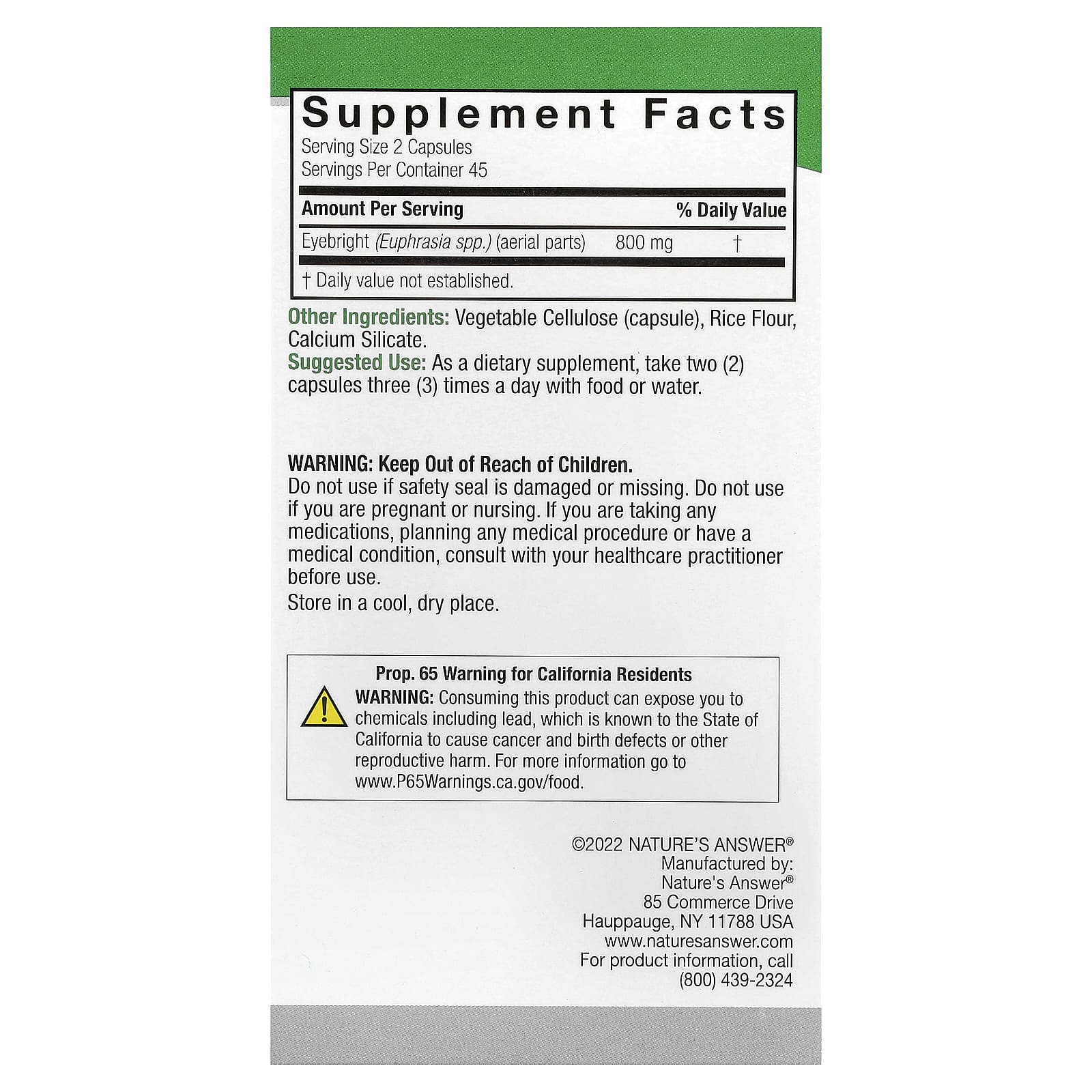 Nature's Answer, Eyebright, 90 Vegetarian Capsules (400 mg per Capsule) - Image 2