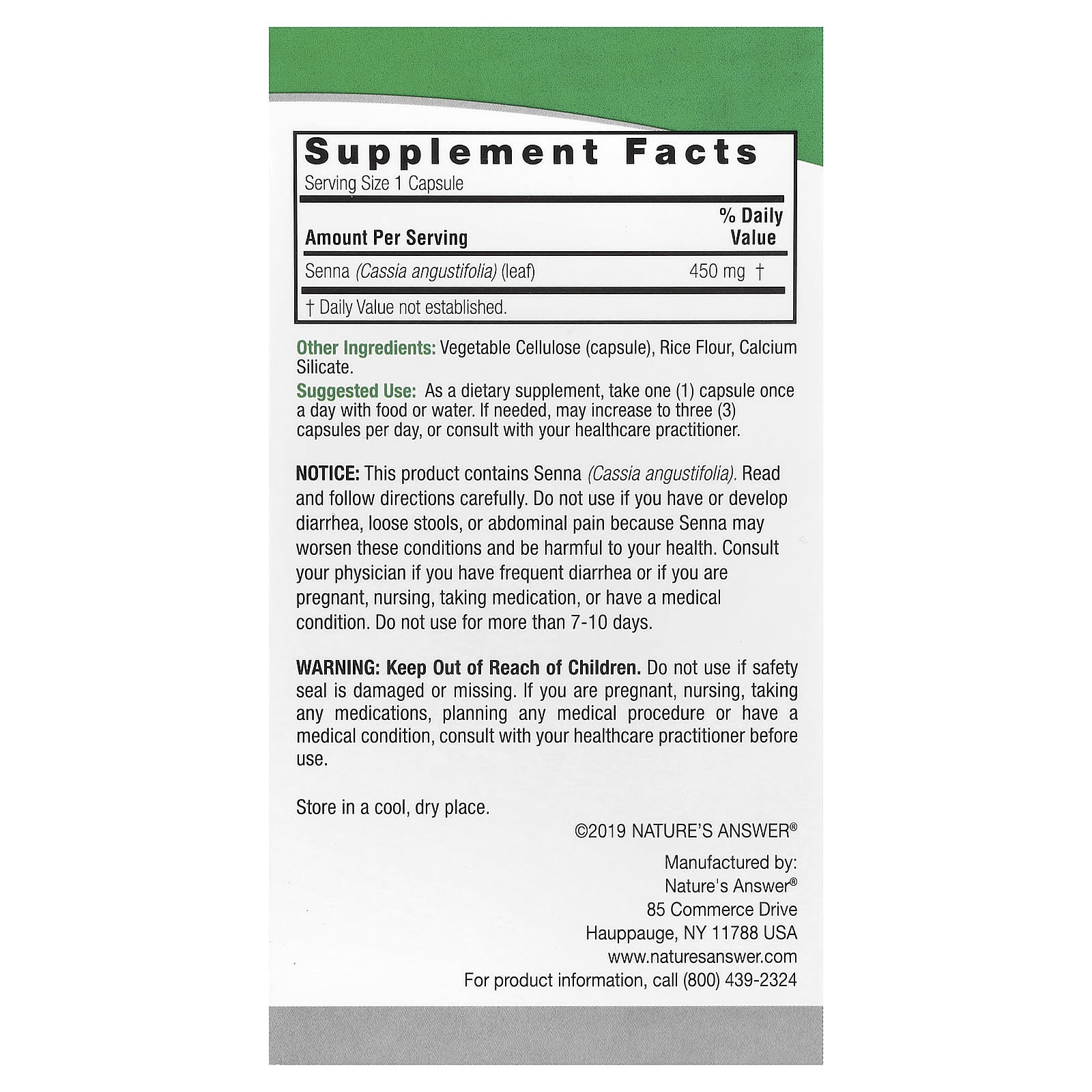 Nature's Answer, Senna, 450 mg, 90 Vegetarian Capsules - Image 2
