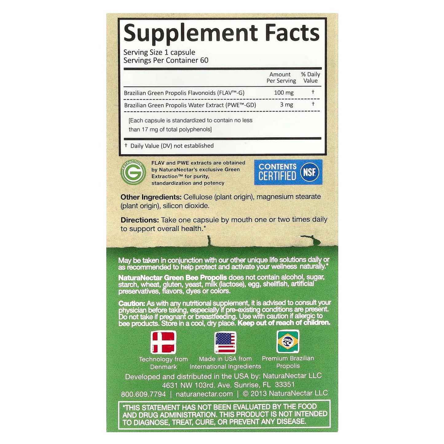 NaturaNectar, Green Bee Propolis, 60 Vegetable Capsules - Image 2