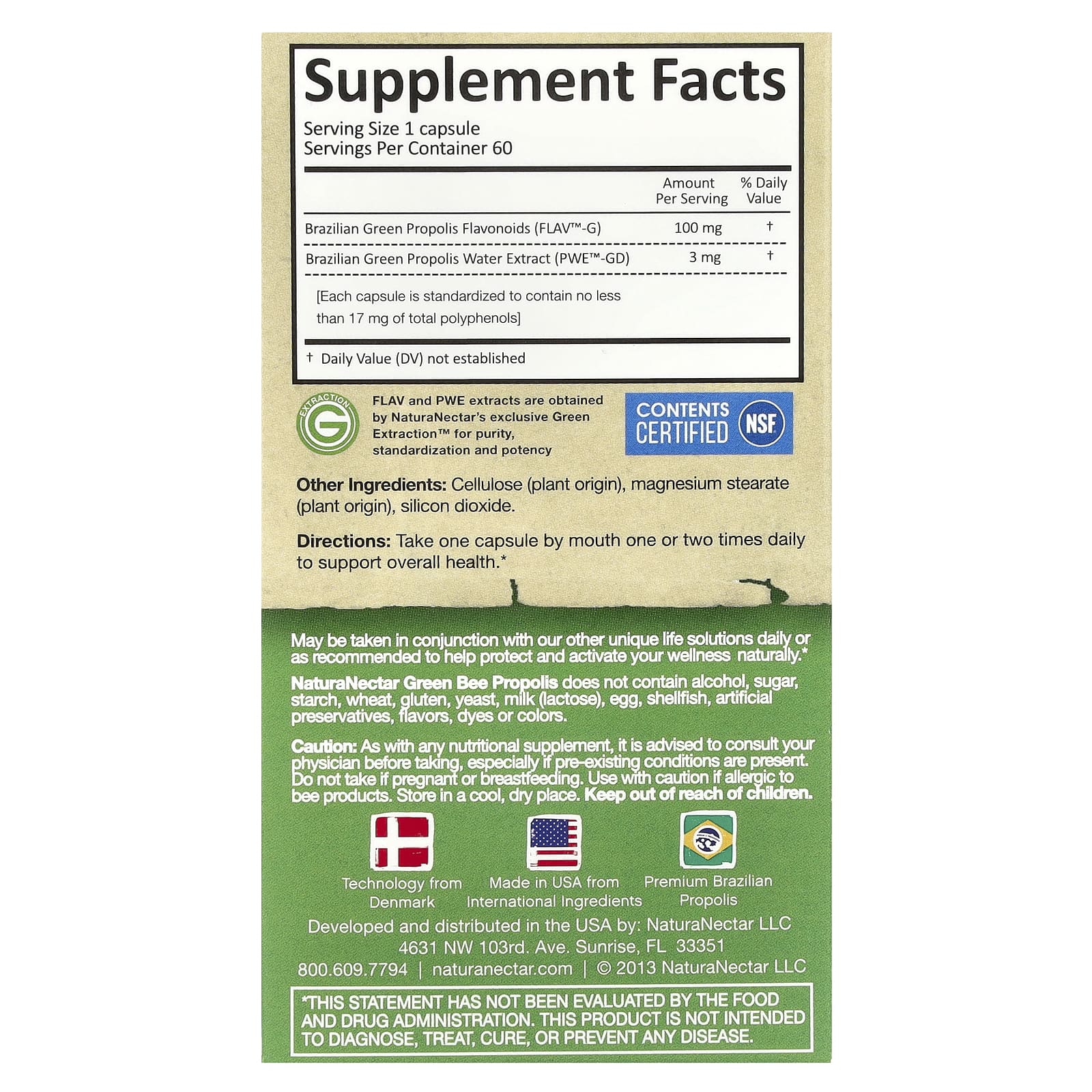 NaturaNectar, Green Bee Propolis, 60 Vegetable Capsules - Image 2