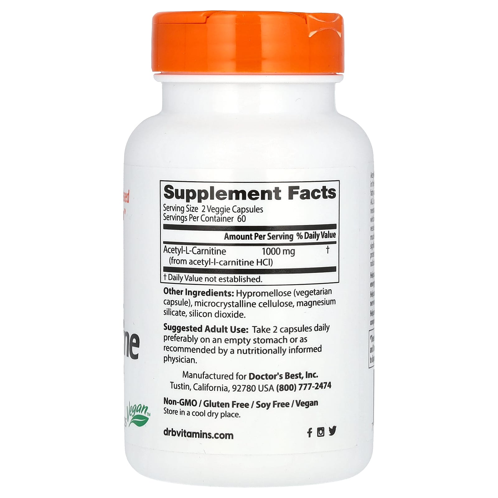 Boost Mental Focus with Doctor's Best Acetyl-L-Carnitine, 500mg, 120 Veggie Caps - Image 2