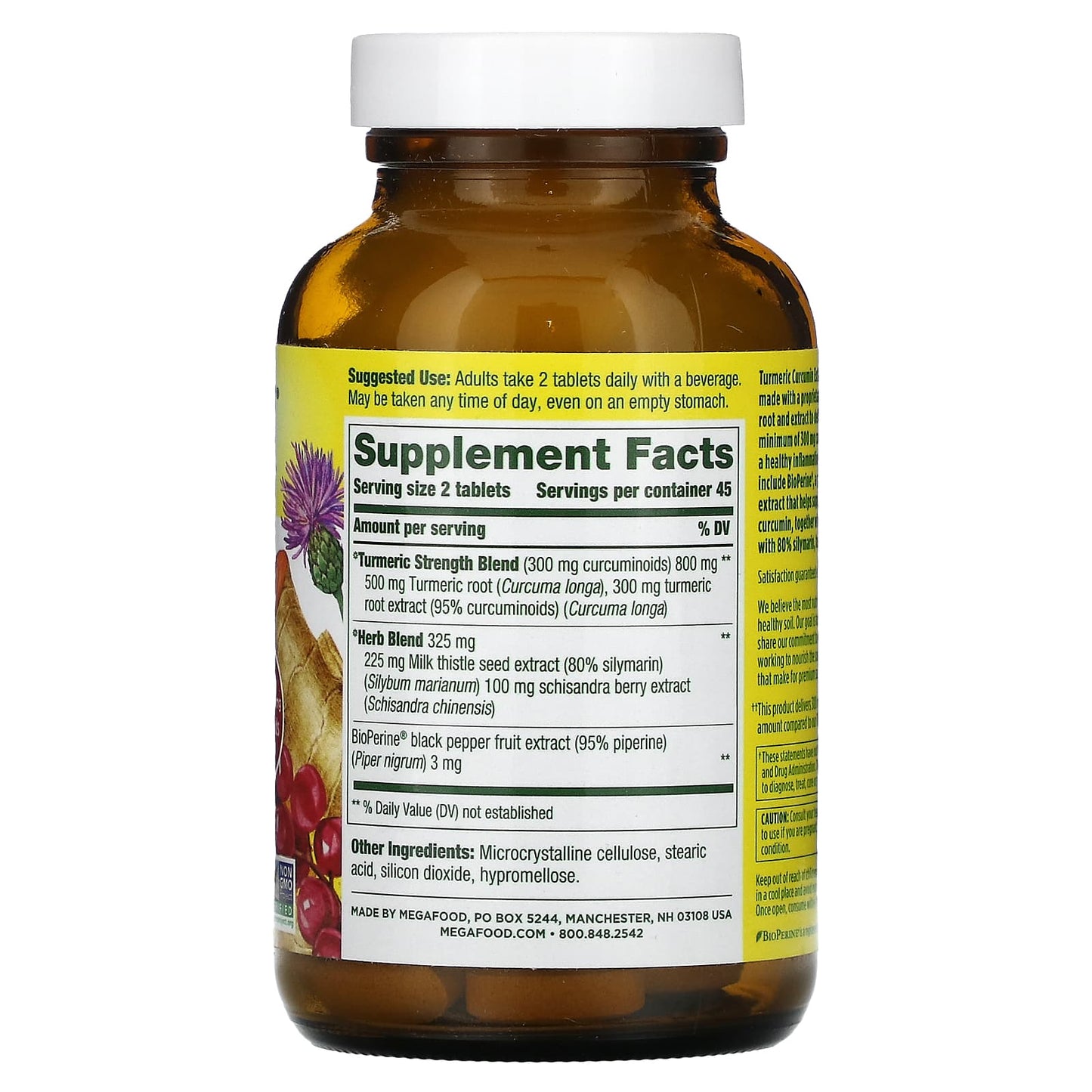 MegaFood, Turmeric Curcumin, Extra Strength, Liver, 90 Tablets - Image 2