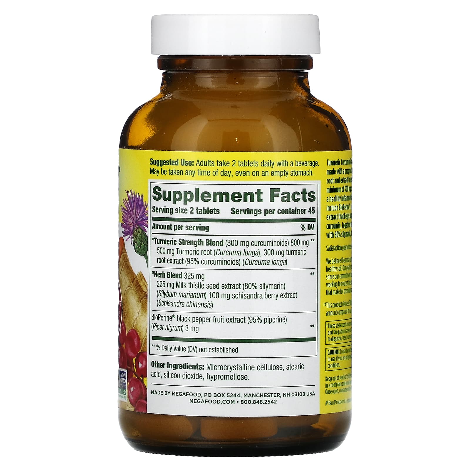 MegaFood, Turmeric Curcumin, Extra Strength, Liver, 90 Tablets - Image 2