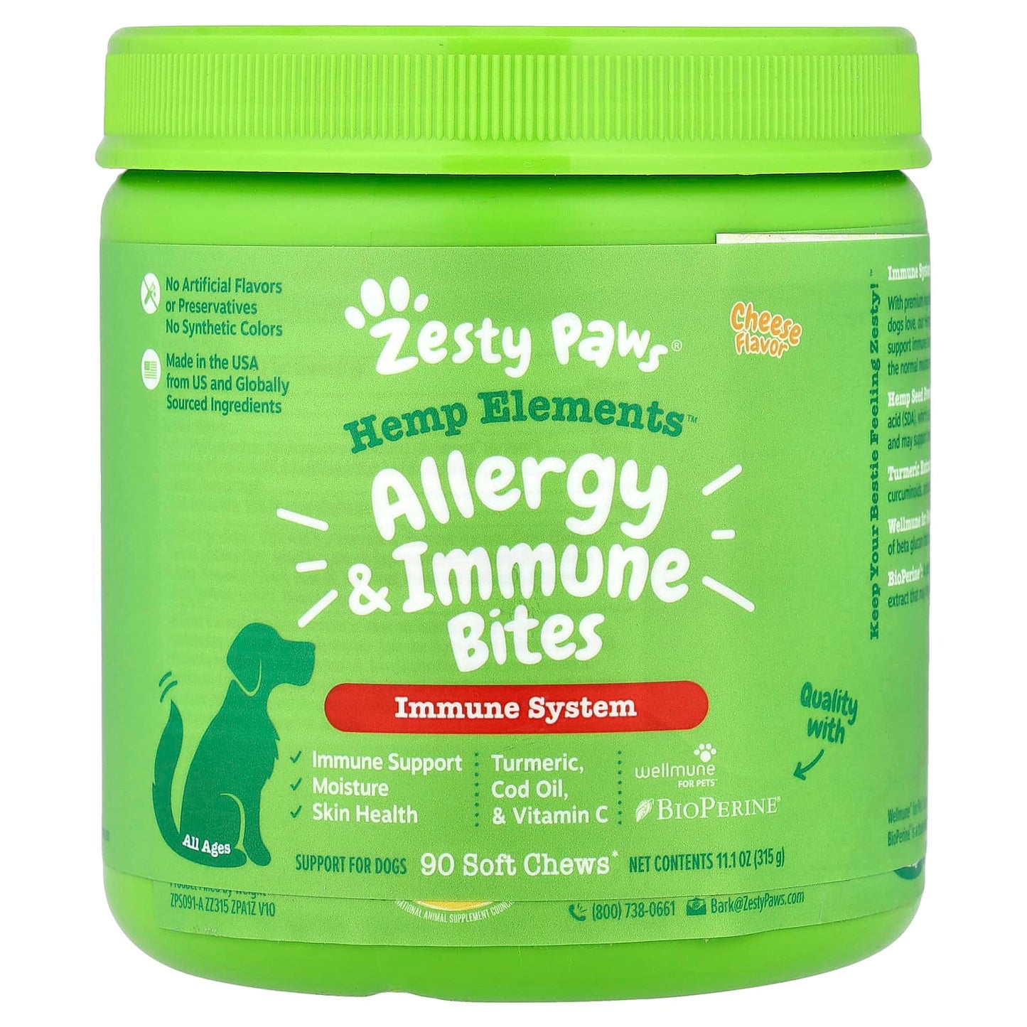 Zesty Paws, Hemp Elements™, Allergy & Immune Bites, For Dogs, All Ages, Cheese, 90 Soft Chews, 11.1 oz (315 g) - Image 1