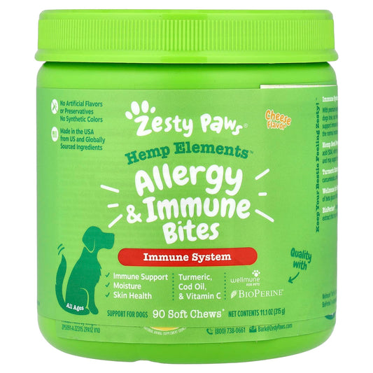 Zesty Paws, Hemp Elements™, Allergy & Immune Bites, For Dogs, All Ages, Cheese, 90 Soft Chews, 11.1 oz (315 g) - Image 1