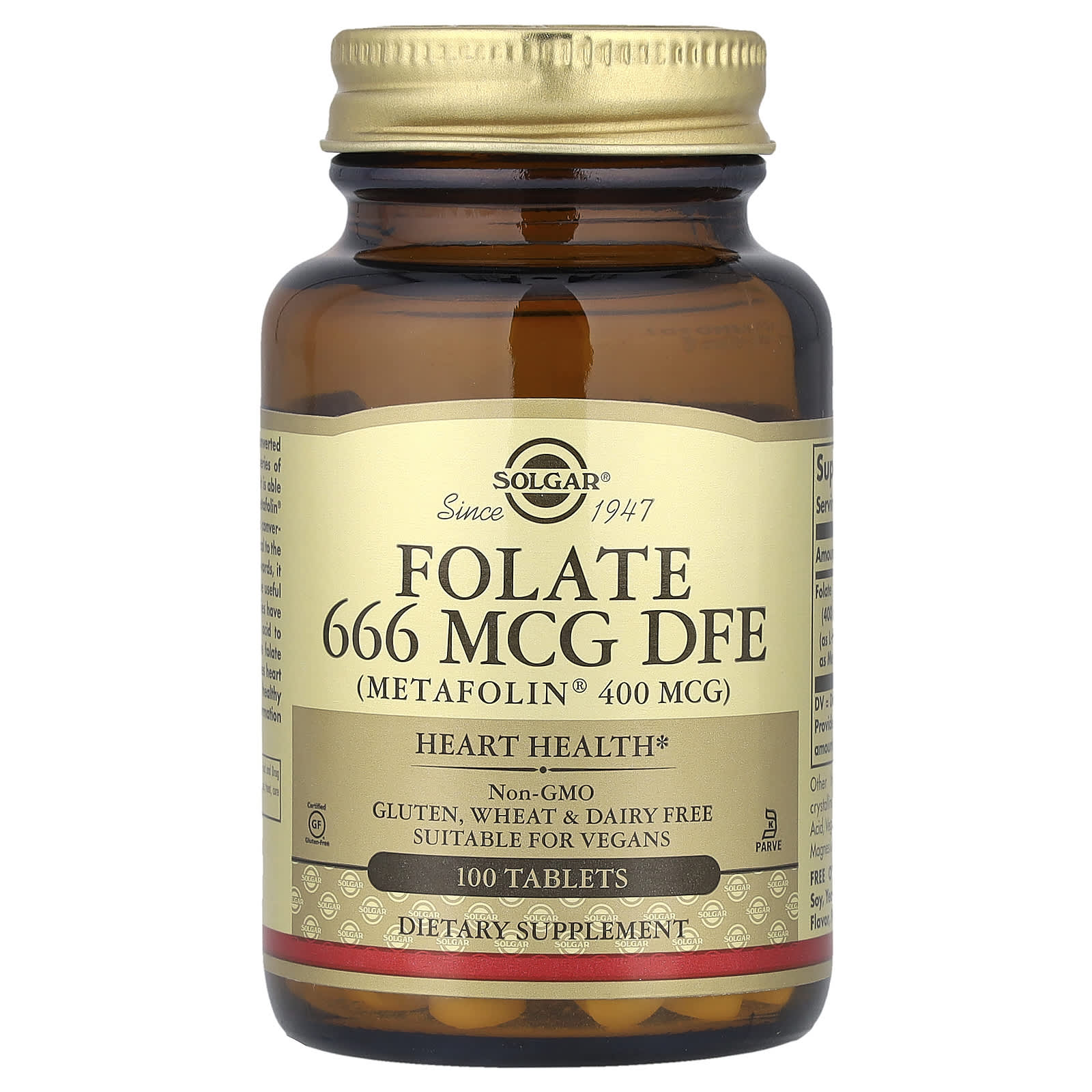 Solgar, Folate, 666 mcg DFE, 100 Tablets - Image 1