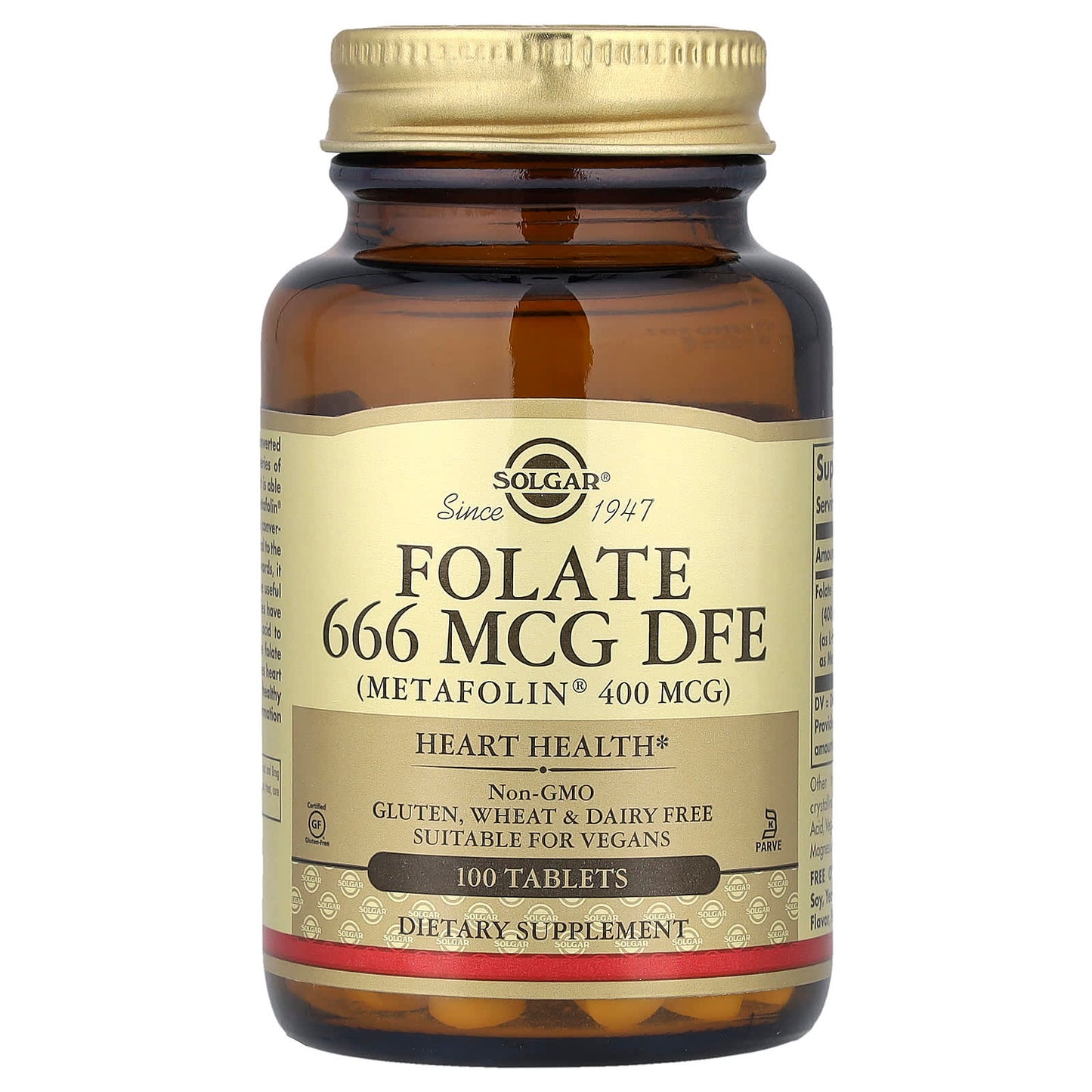 Solgar, Folate, 666 mcg DFE, 100 Tablets - Image 1