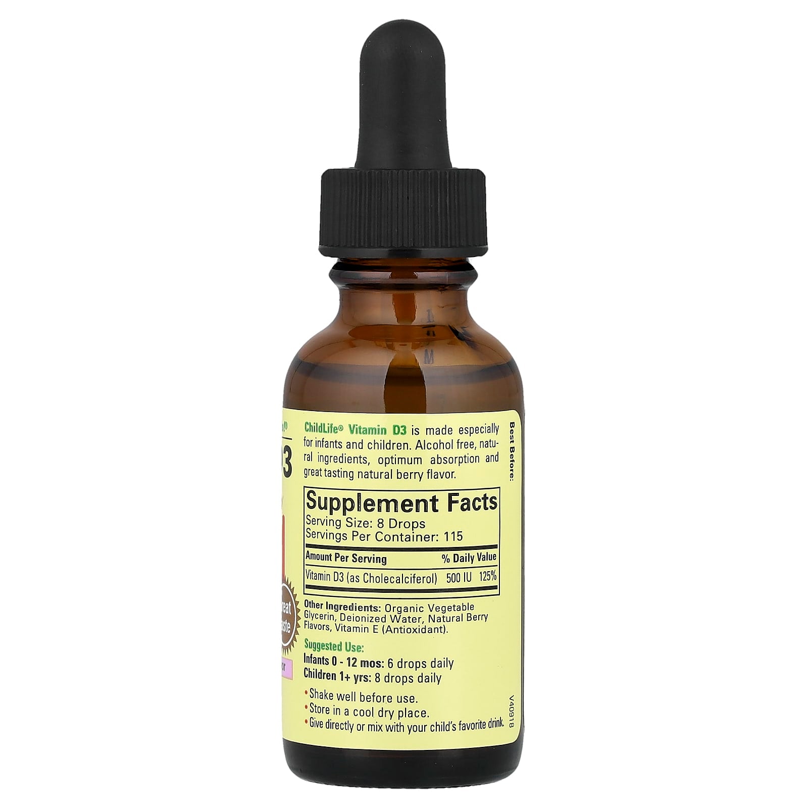 ChildLife Essentials, Vitamin D3, Natural Berry, 500 IU, 1 fl oz (30 ml)