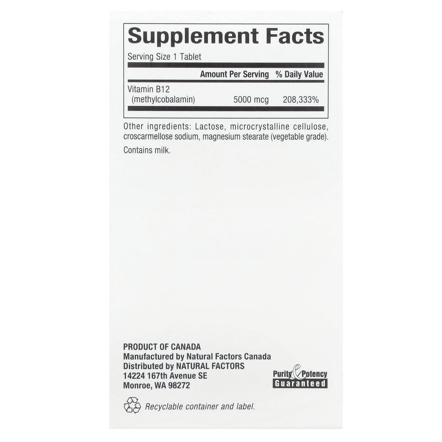 Natural Factors, B12, Methylcobalamin, 5,000 mcg, 60 Chewable Tablets - Image 2