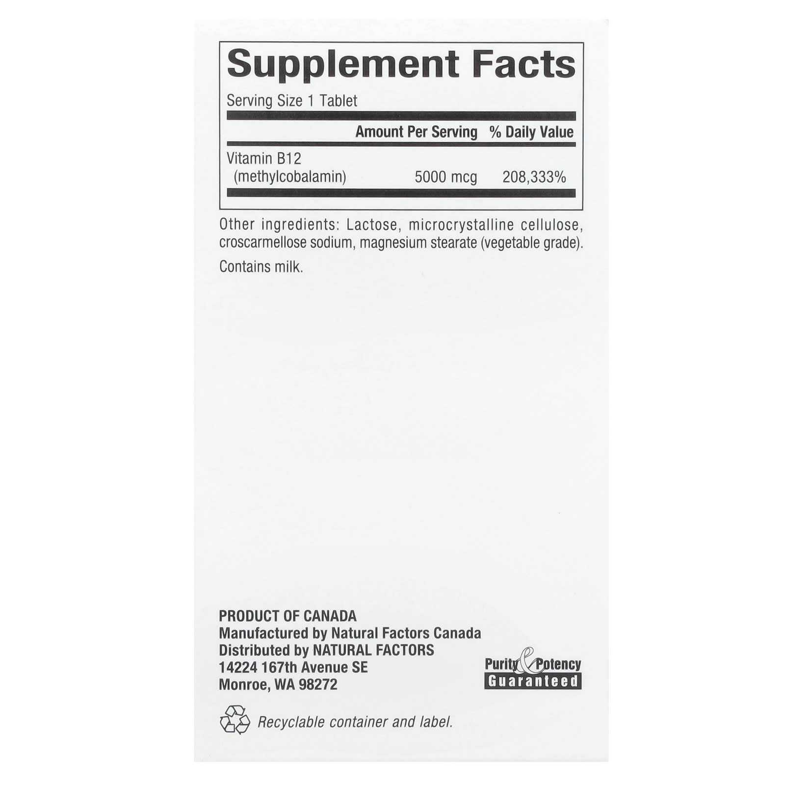 Natural Factors, B12, Methylcobalamin, 5,000 mcg, 60 Chewable Tablets - Image 2