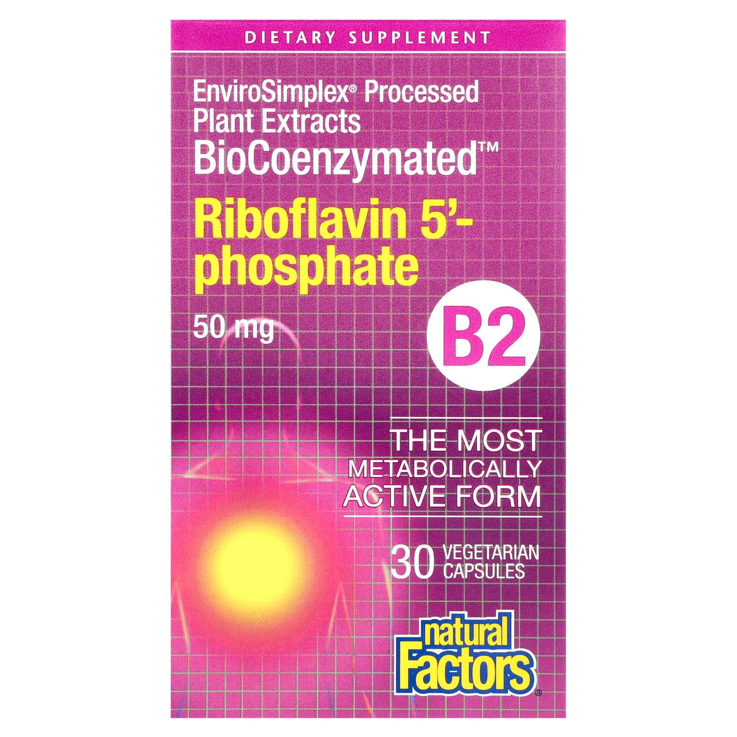 Natural Factors, BioCoenzymated™, B2, Riboflavin 5'-Phosphate, 50 mg, 30 Vegetarian Capsules - Image 1