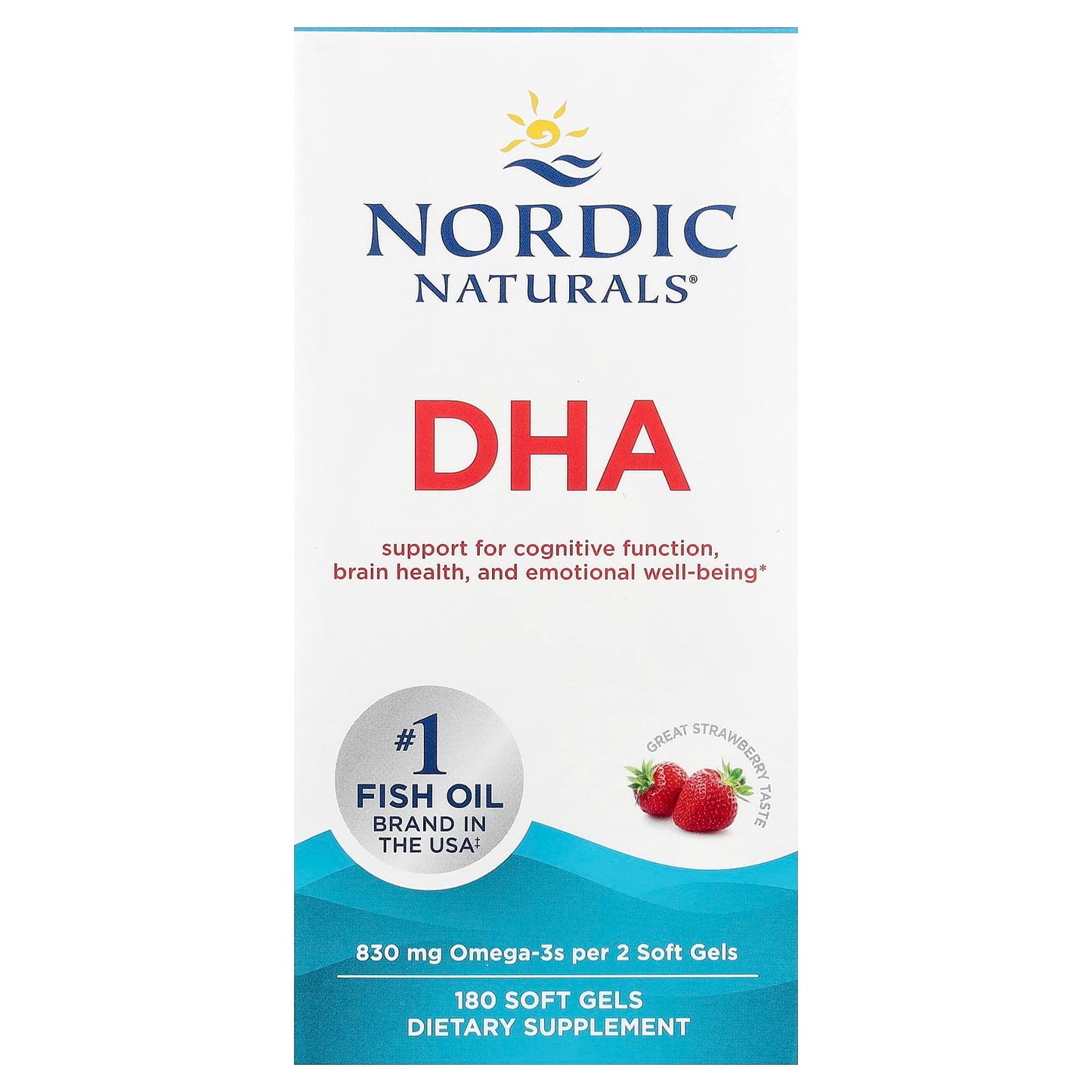 Nordic Naturals, DHA, Strawberry, 180 Soft Gels - Image 1