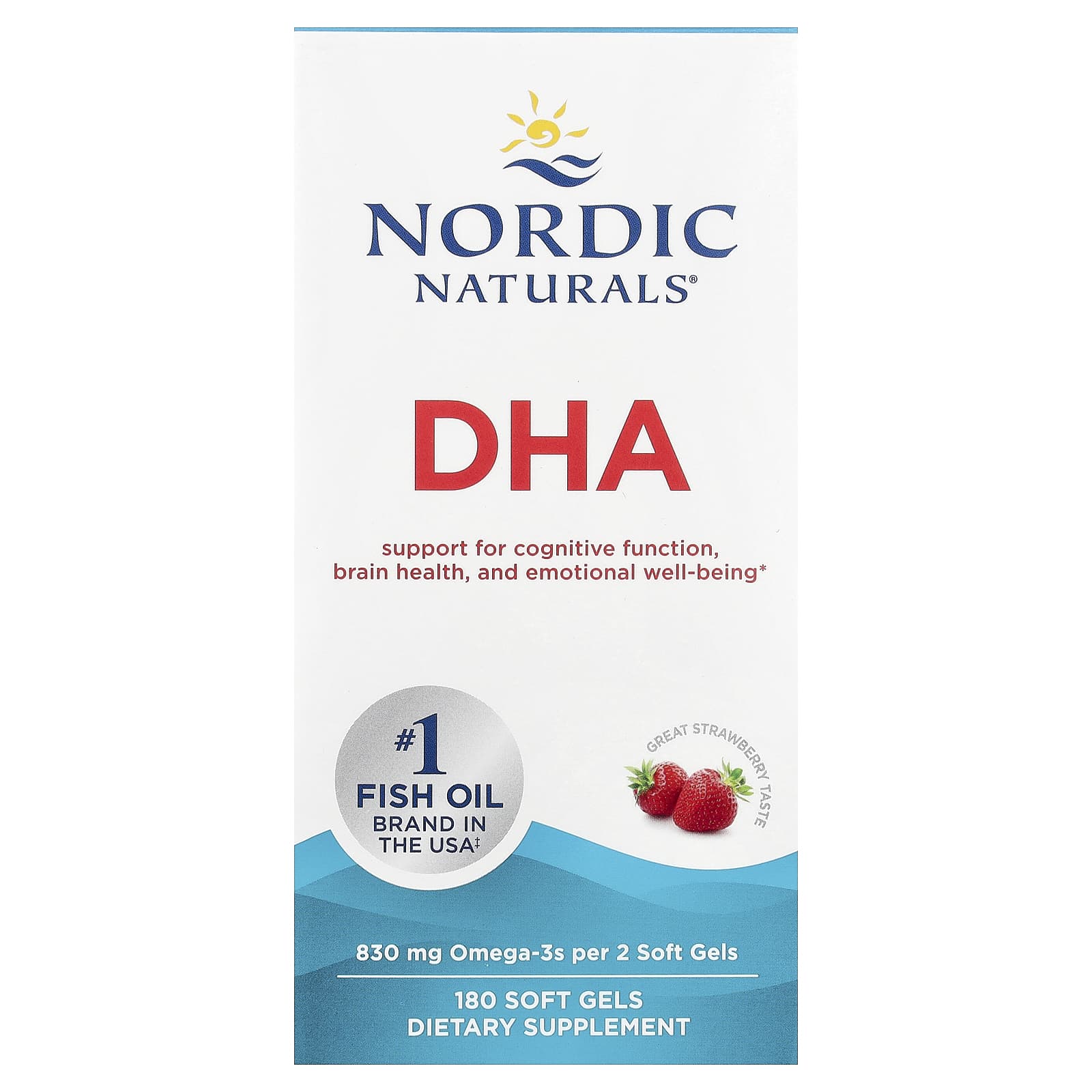 Nordic Naturals, DHA, Strawberry, 180 Soft Gels - Image 1