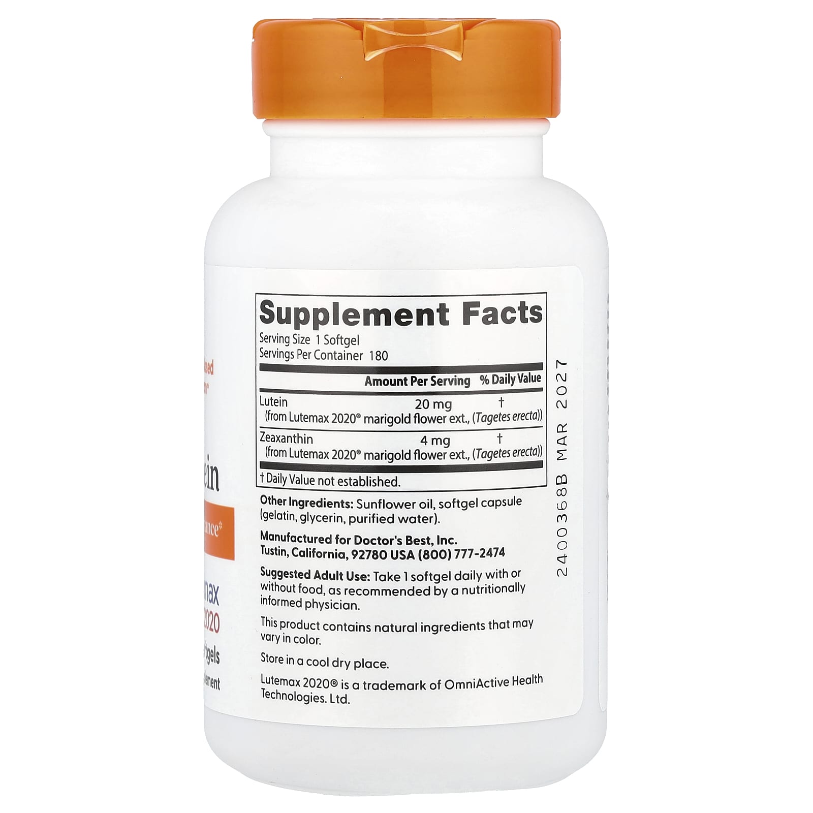 Lutein Supplement for Eye Health with Lutemax 2020 - 180 Softgels - Image 2
