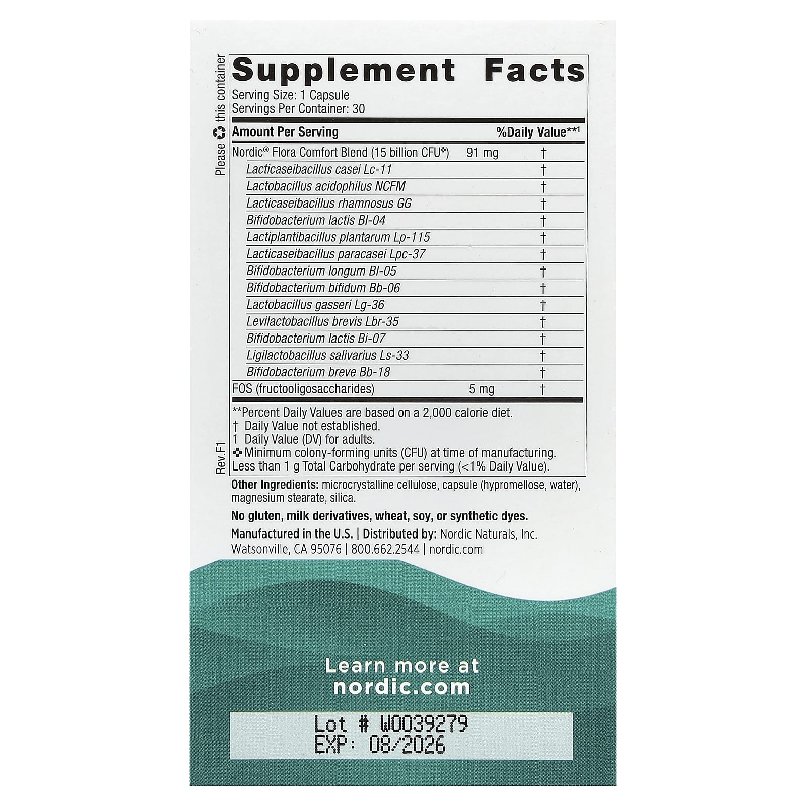Nordic Naturals, Nordic Flora Probiotic, Comfort, 15 Billion CFU, 30 Capsules - Image 2