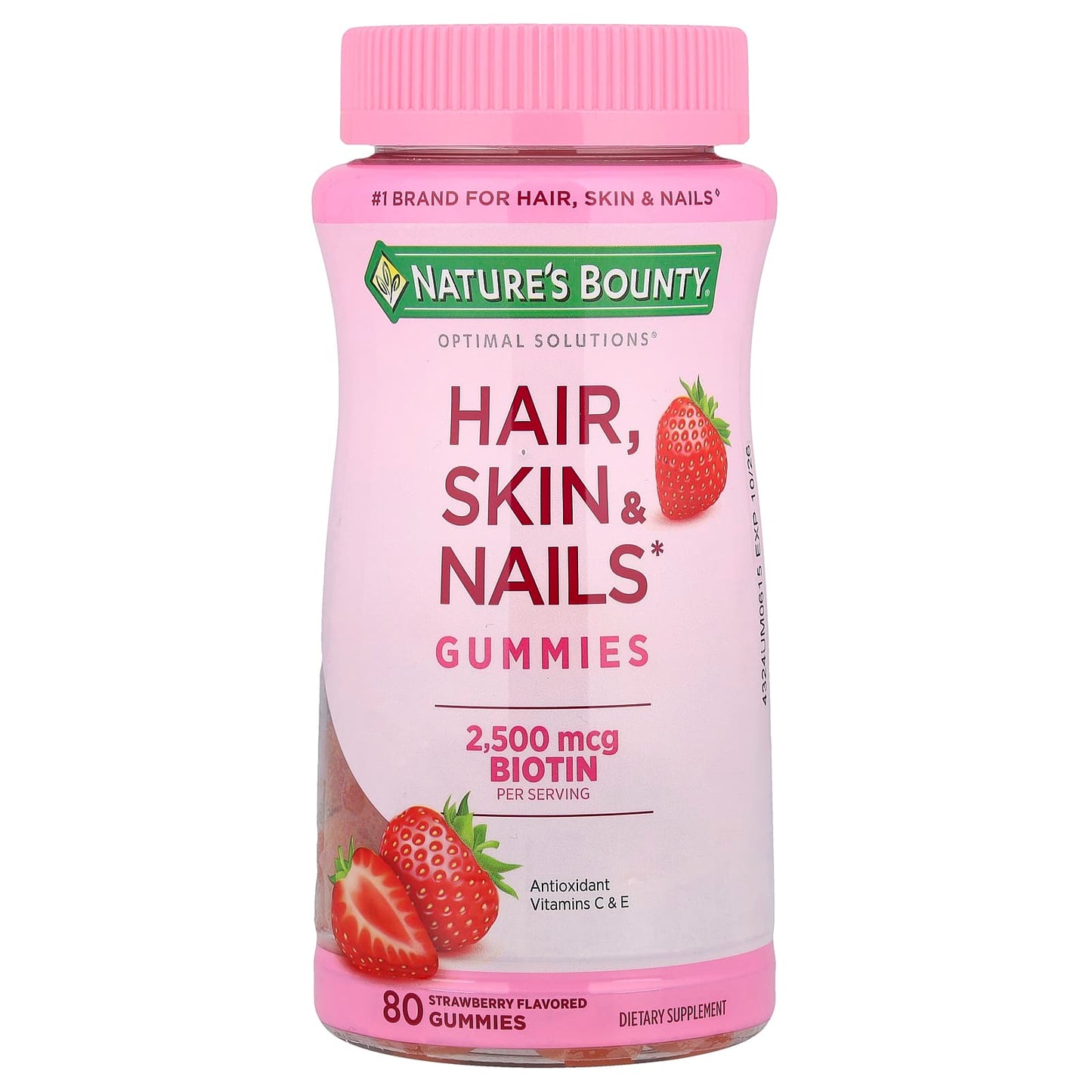 Nature's Bounty, Optimal Solutions®, Hair, Skin & Nails Gummies, Strawberry, 80 Gummies - Image 1