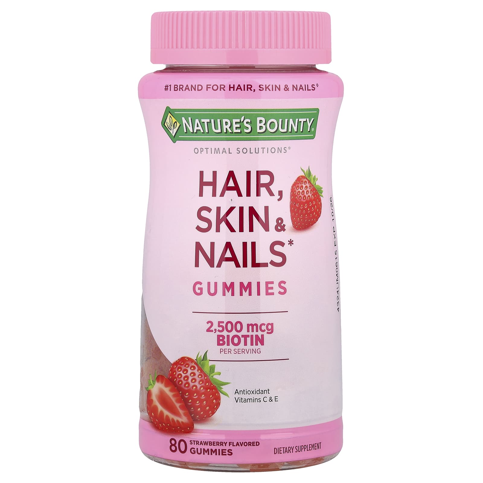 Nature's Bounty, Optimal Solutions®, Hair, Skin & Nails Gummies, Strawberry, 80 Gummies - Image 1