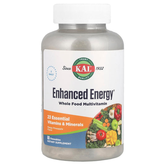 KAL, Enhanced Energy, Whole Food Multivitamin, Mango Pineapple, 60 Chewables - Image 1