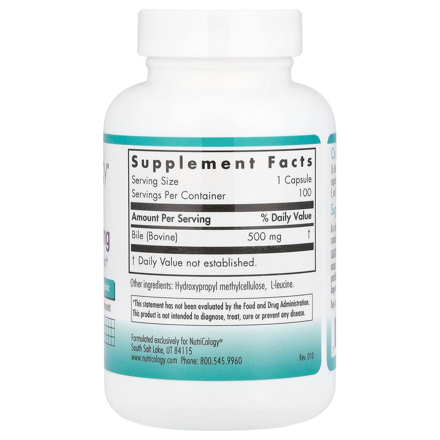 Nutricology, Ox Bile, 500 mg, 100 Vegicaps - Image 2