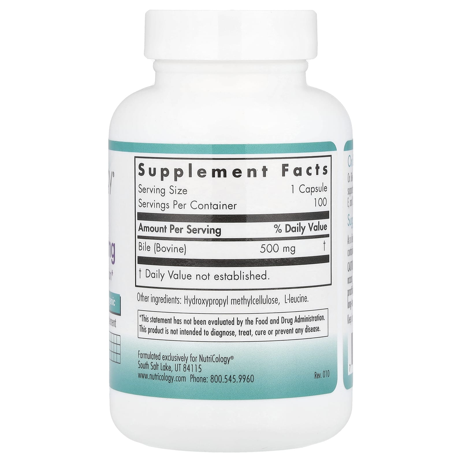 Nutricology, Ox Bile, 500 mg, 100 Vegicaps - Image 2